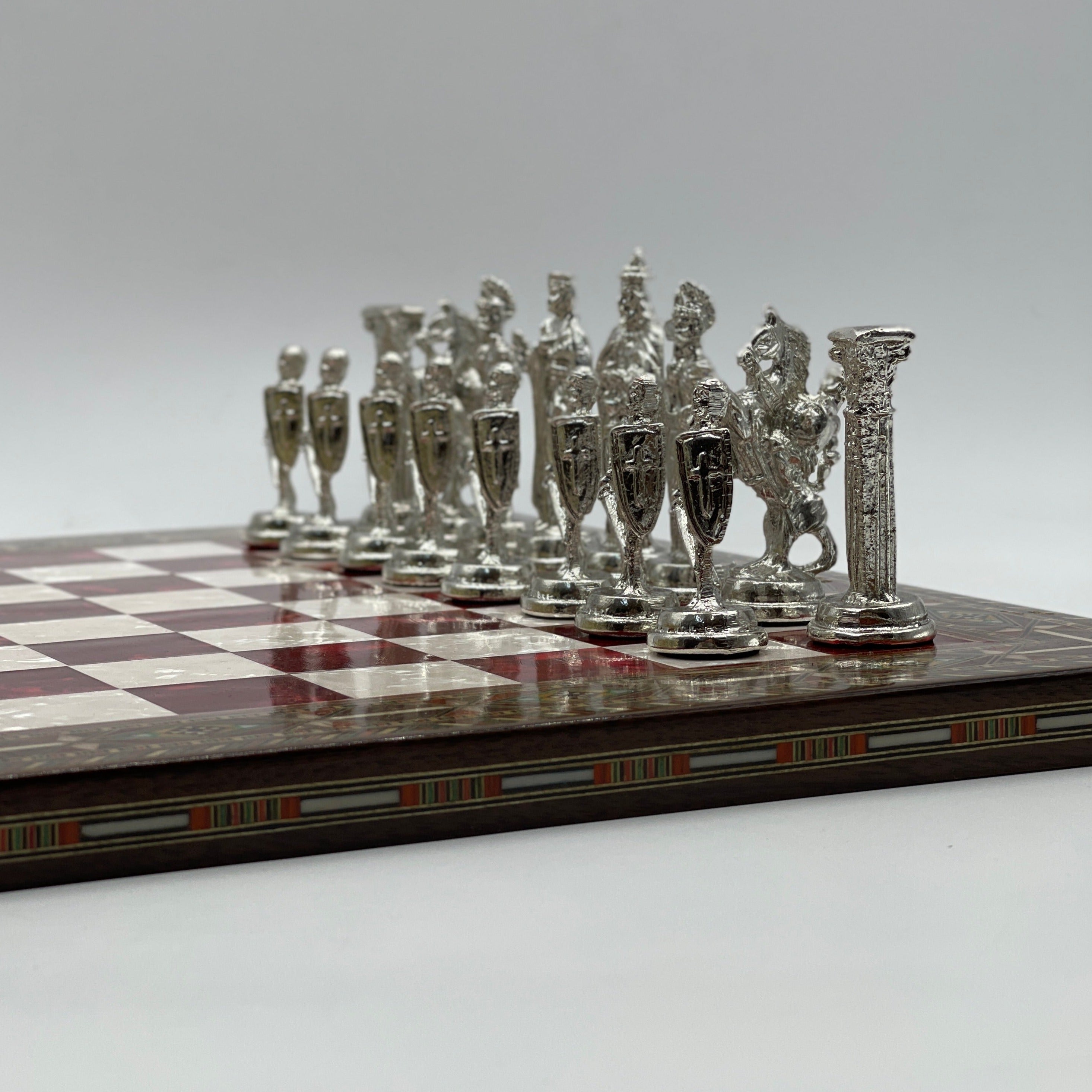 Luxury Handmade Pearl Embroidered Wooden Chess Board With Metal Chess Pieces