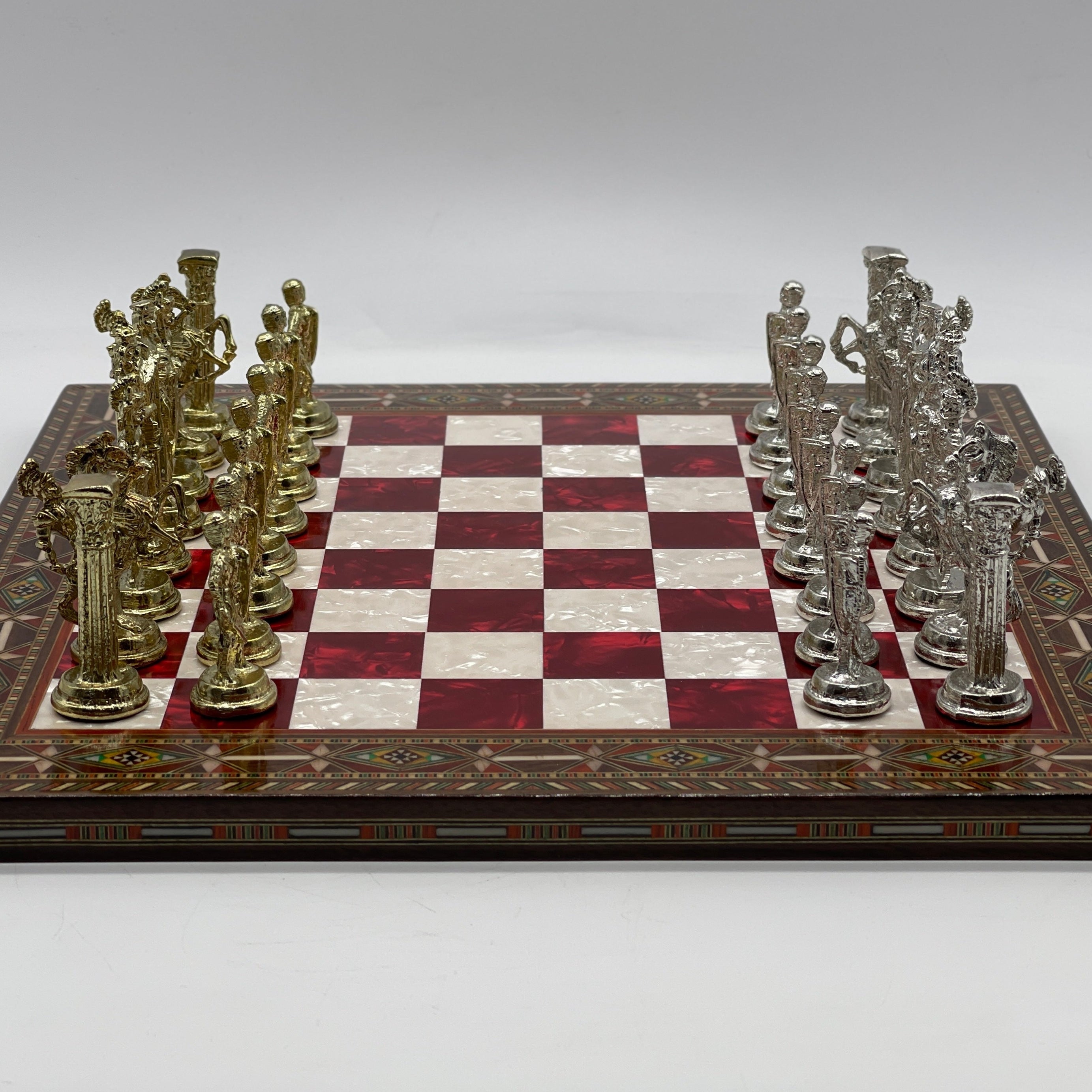 Luxury Handmade Pearl Embroidered Wooden Chess Board With Metal Chess Pieces