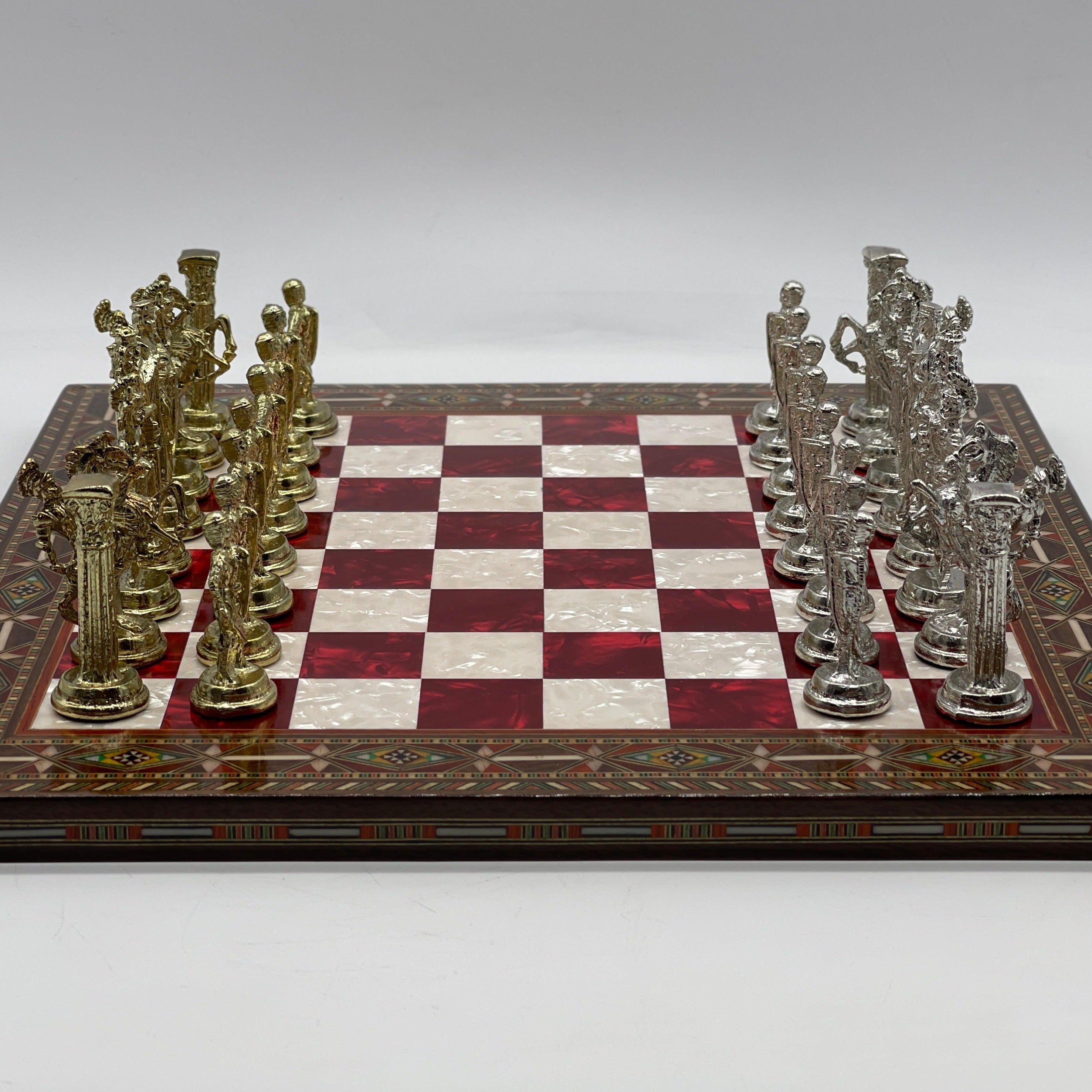 Luxury Handmade Pearl Embroidered Wooden Chess Board With Metal Chess Pieces