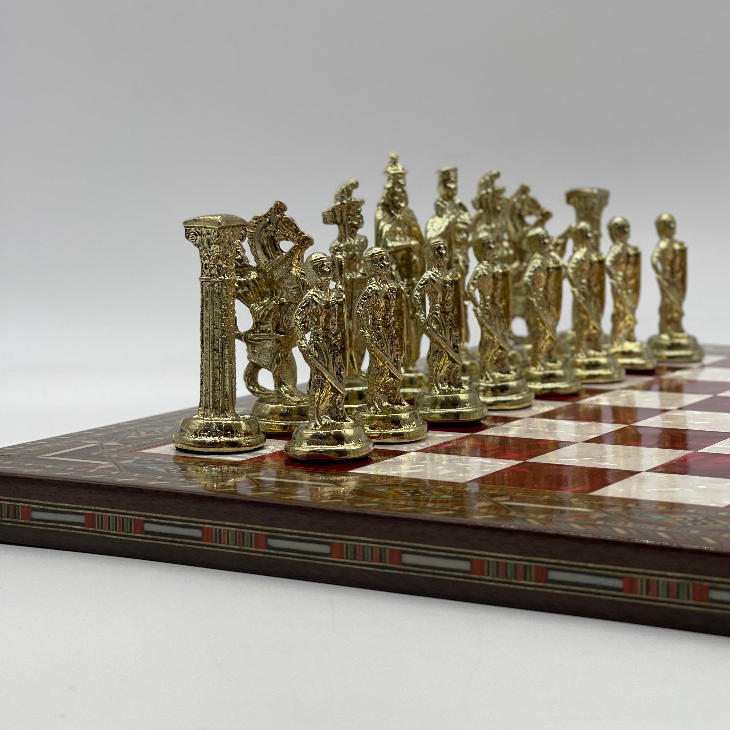 Luxury Handmade Pearl Embroidered Wooden Chess Board With Metal Chess Pieces