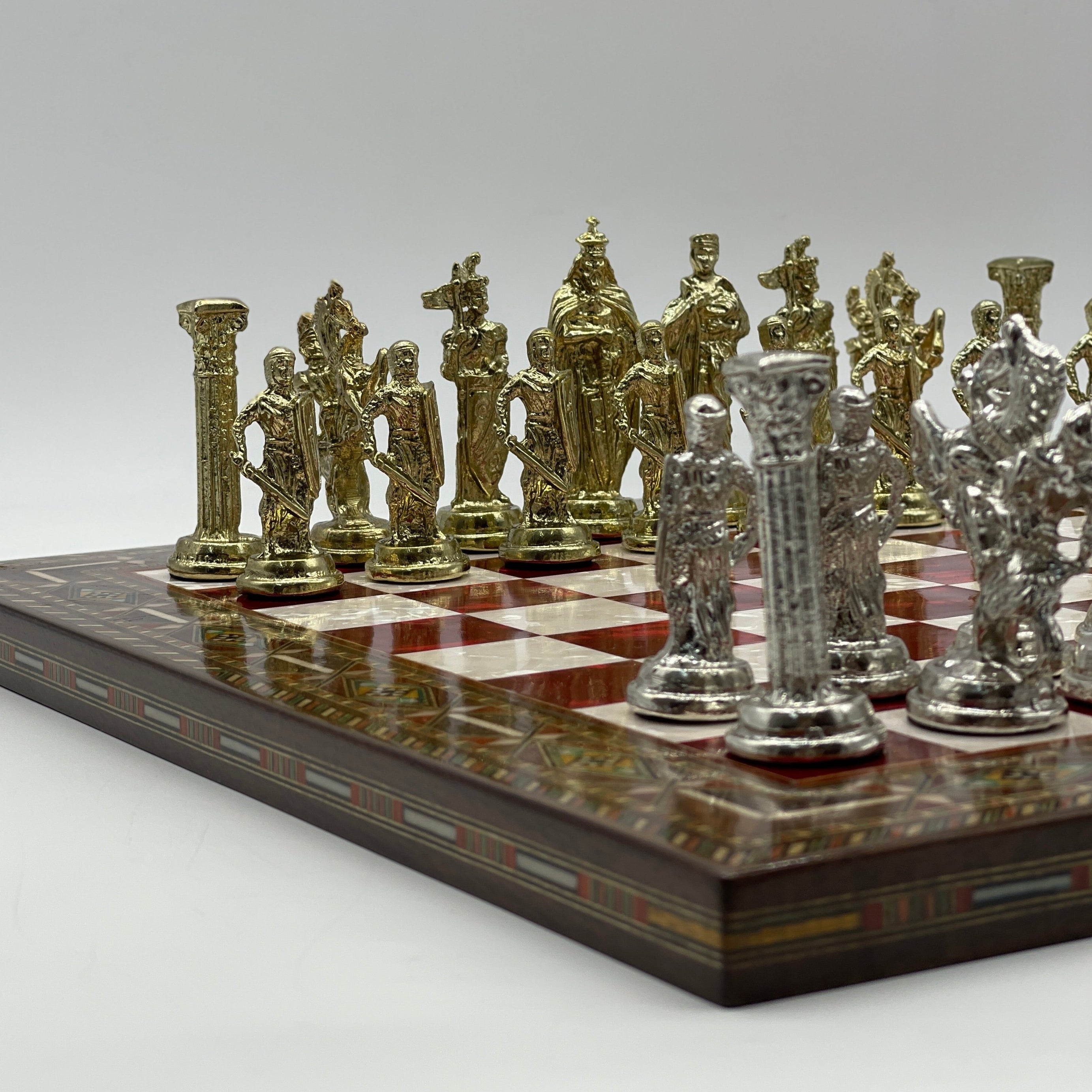 Luxury Handmade Pearl Embroidered Wooden Chess Board With Metal Chess Pieces