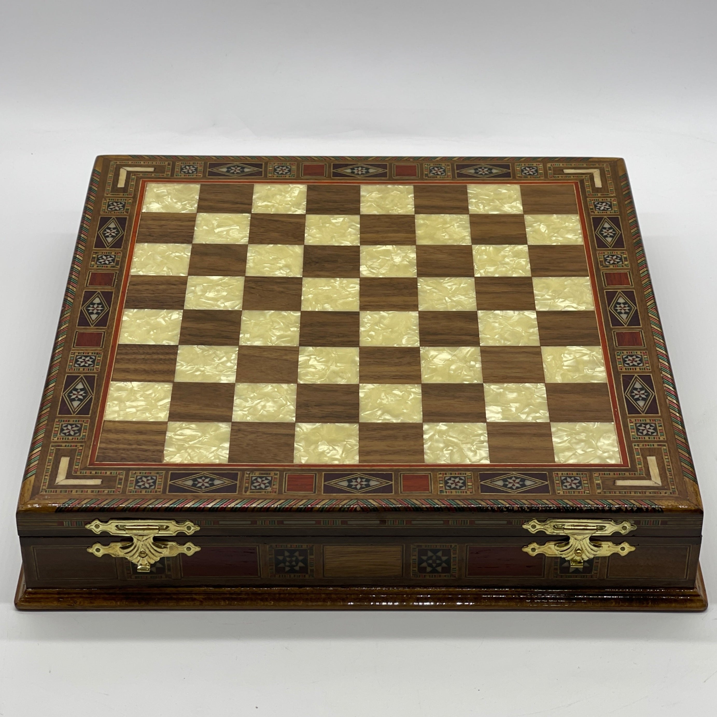 15.3" Walnut Wooden Boxed Chess Set With Handmade British Metal Chess Pieces