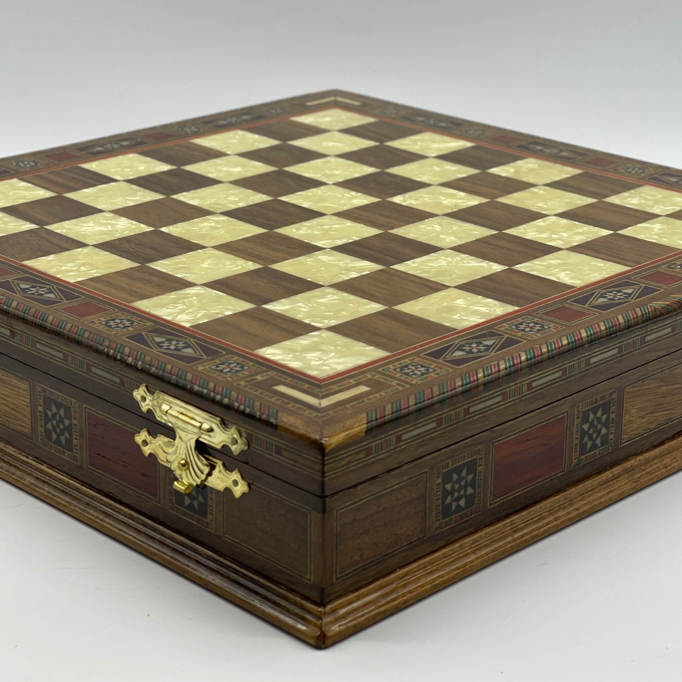 15.3" Walnut Wooden Boxed Chess Set With Handmade British Metal Chess Pieces