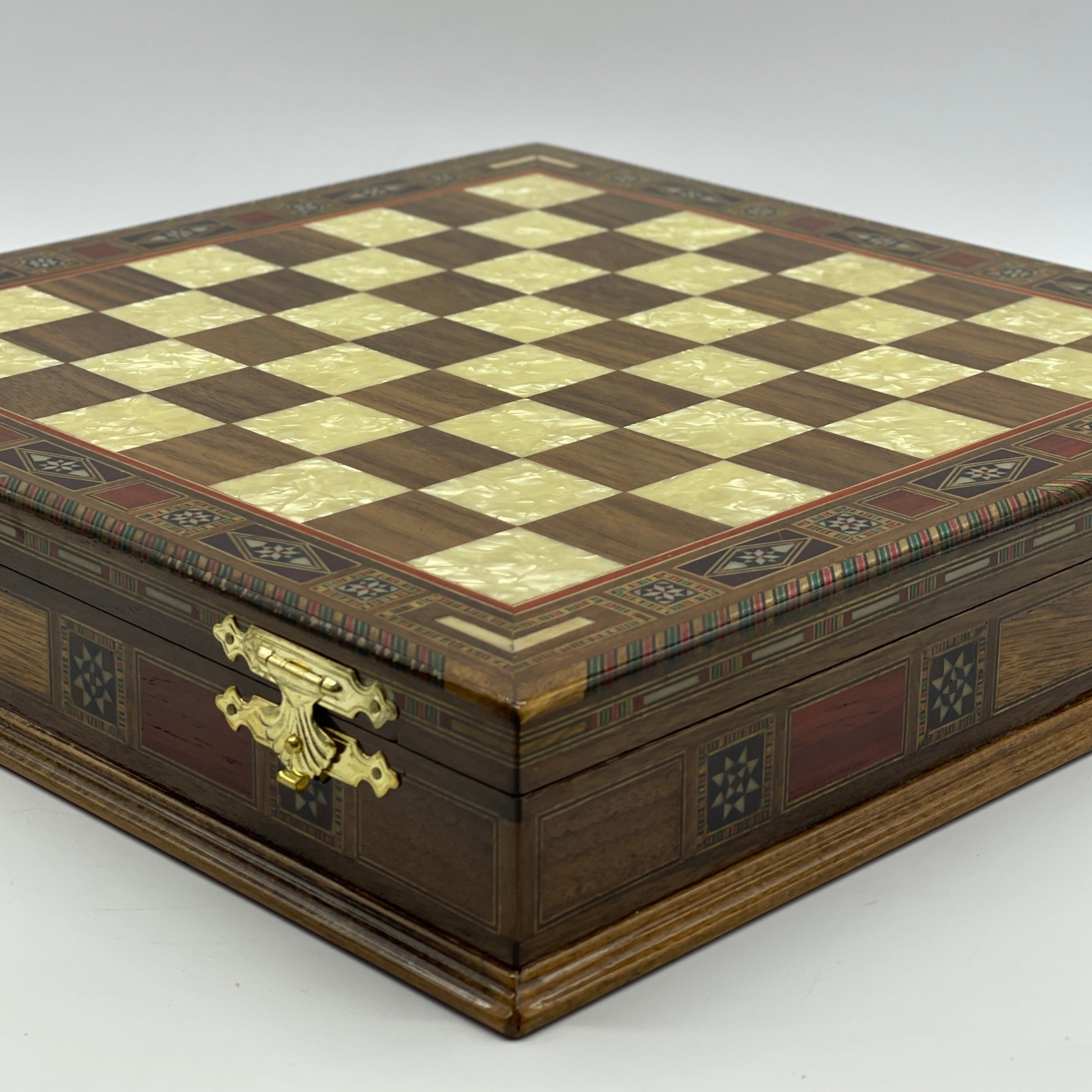 15.3" Walnut Wooden Boxed Chess Set With Handmade British Metal Chess Pieces