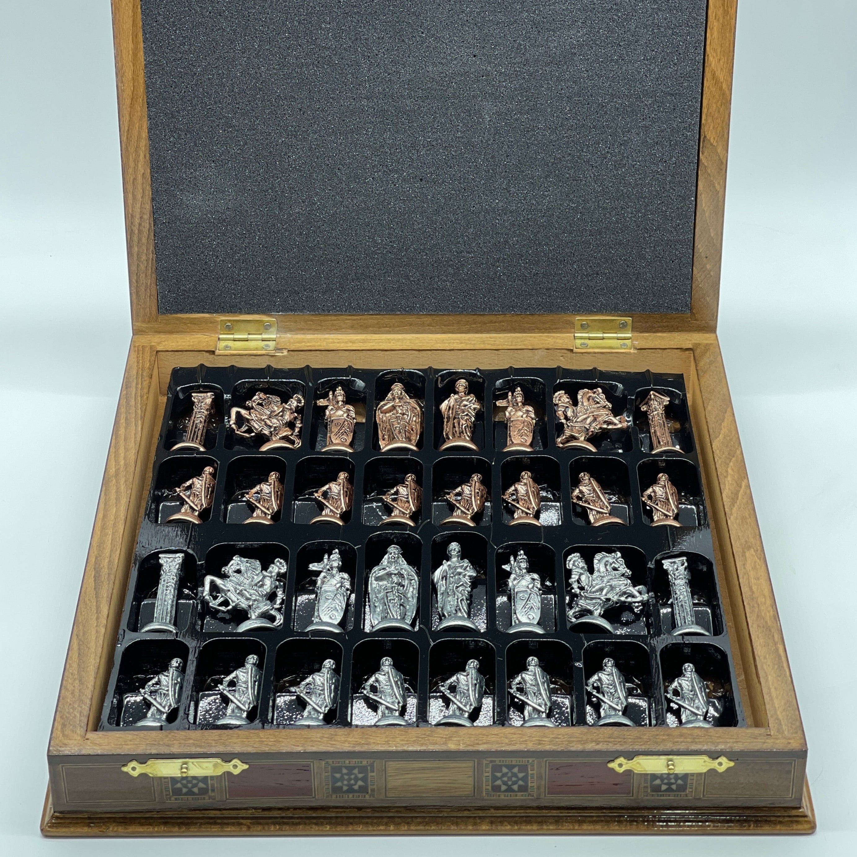 15.3" Walnut Wooden Boxed Chess Set With Handmade British Metal Chess Pieces