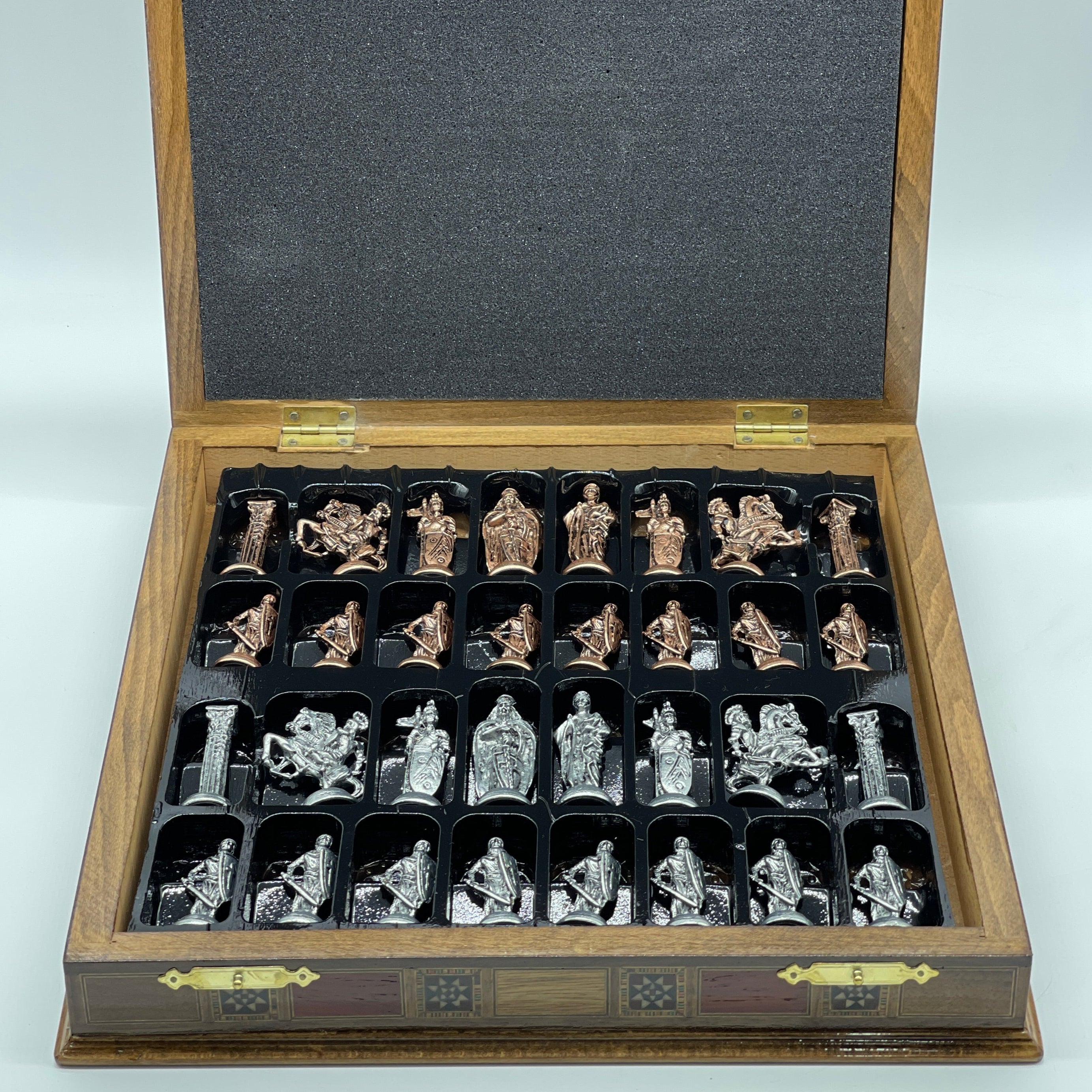 15.3" Black Wooden Boxed Chess Set With Handmade British Metal Chess Pieces