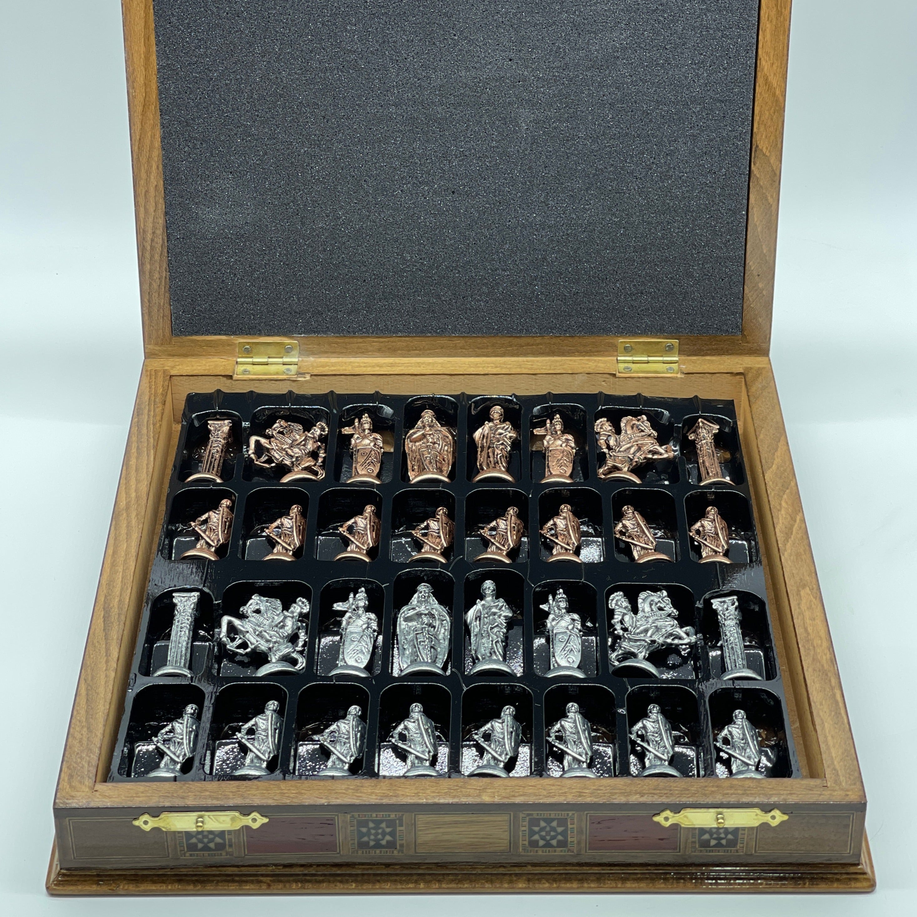 15.3" Black Wooden Boxed Chess Set With Handmade British Metal Chess Pieces