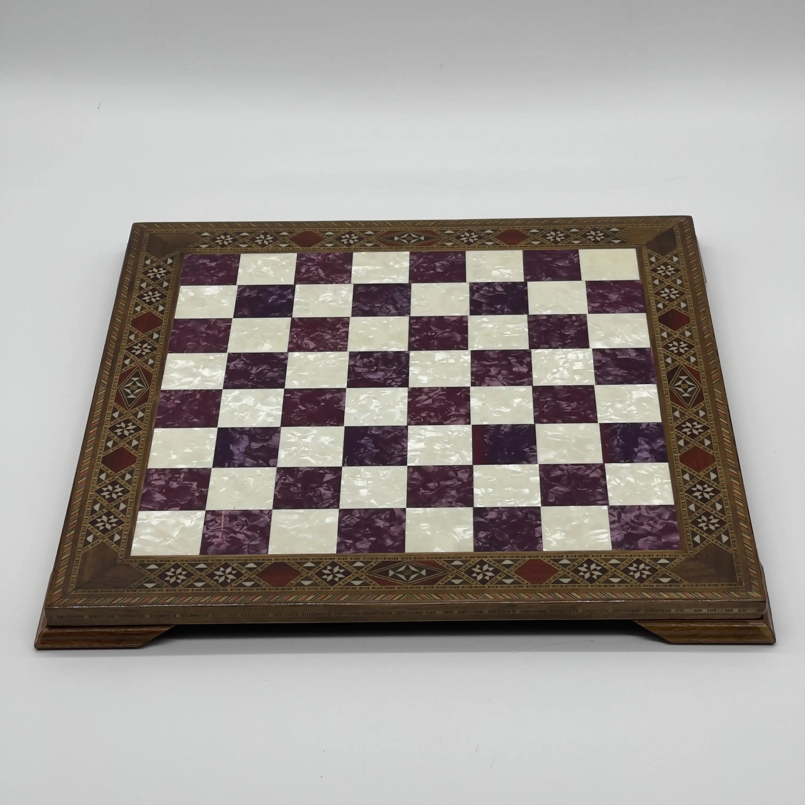15" Purple Handmade Patterned Luxury Wooden Chess Board With Legs