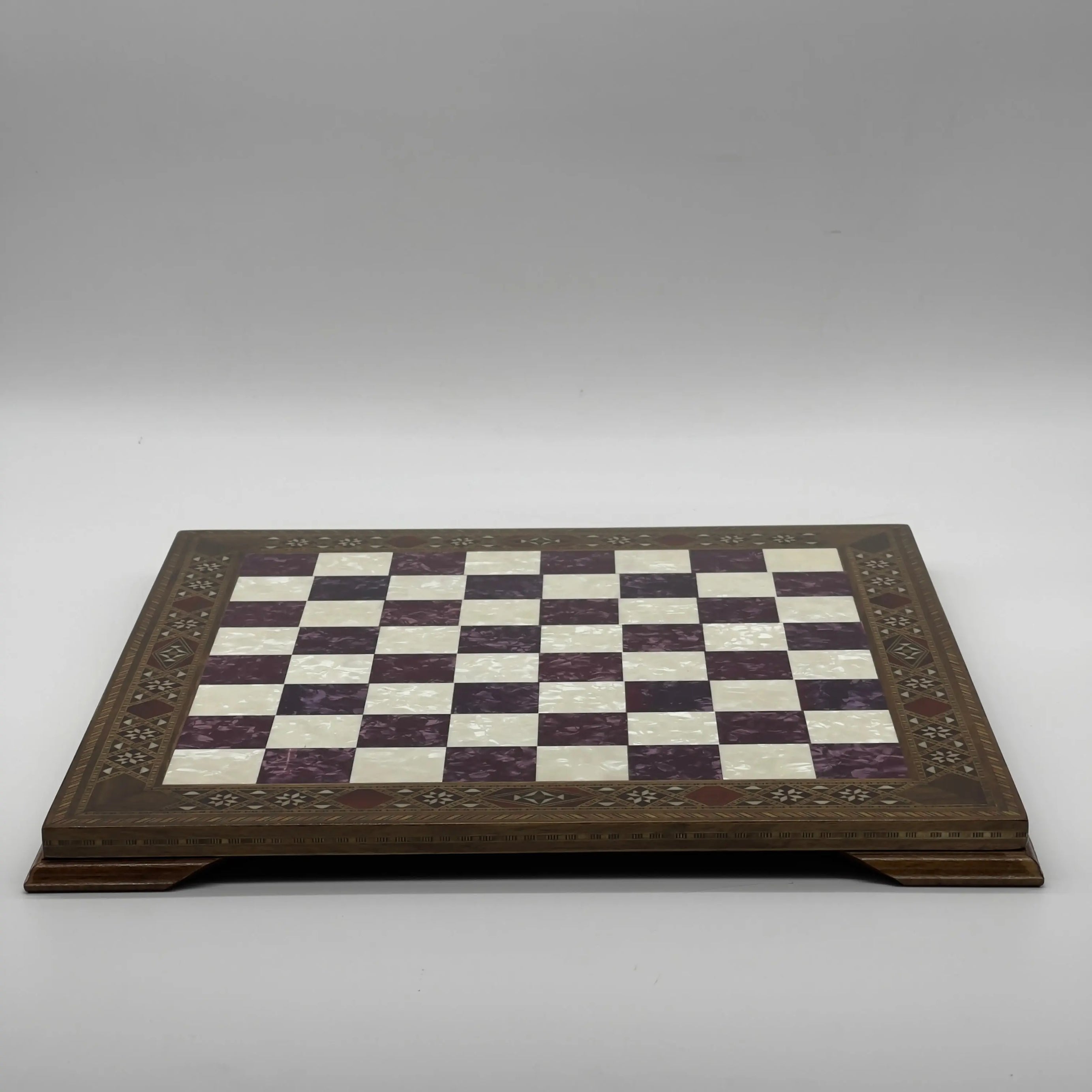 15" Purple Handmade Patterned Luxury Wooden Chess Board With Legs