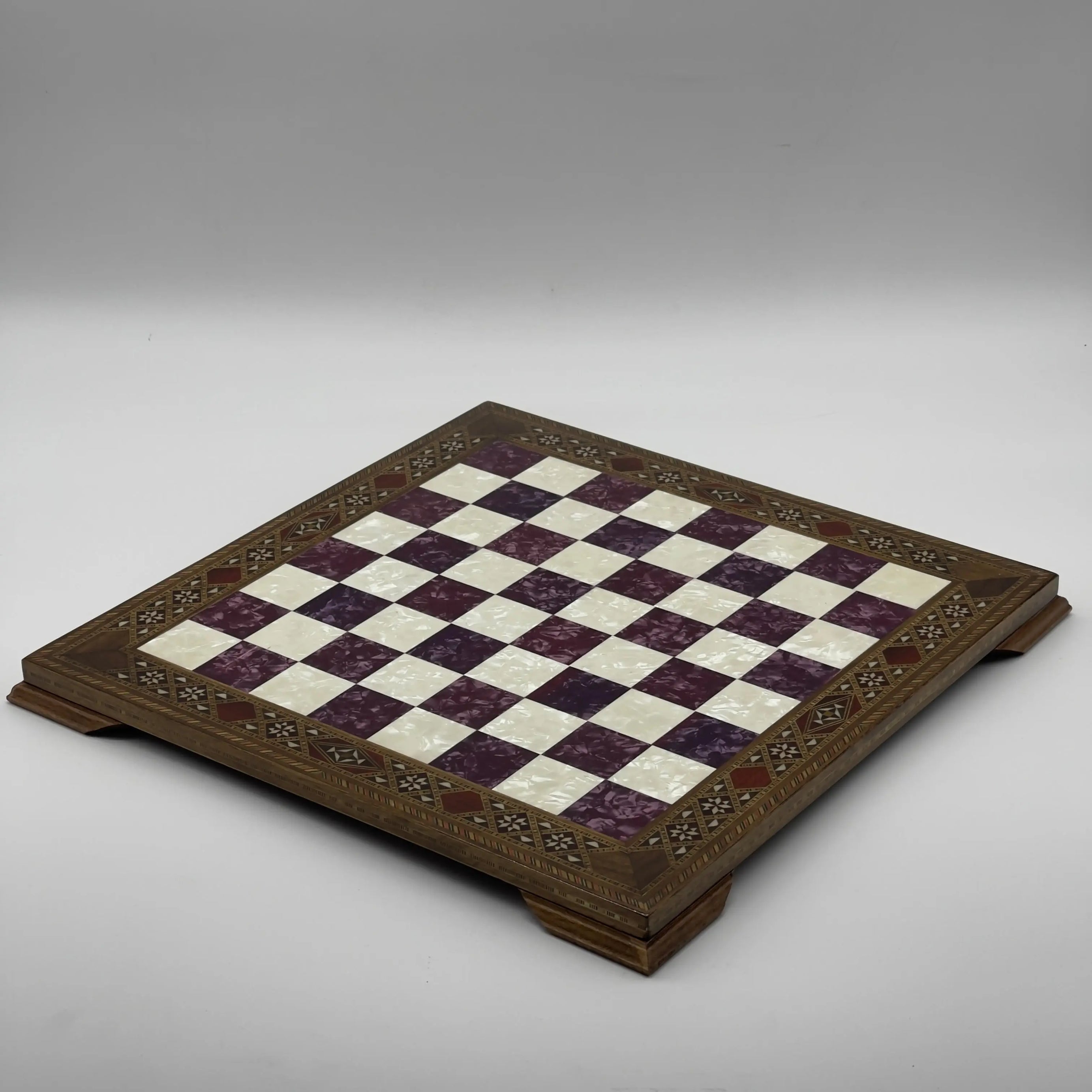 15" Purple Handmade Patterned Luxury Wooden Chess Board With Legs
