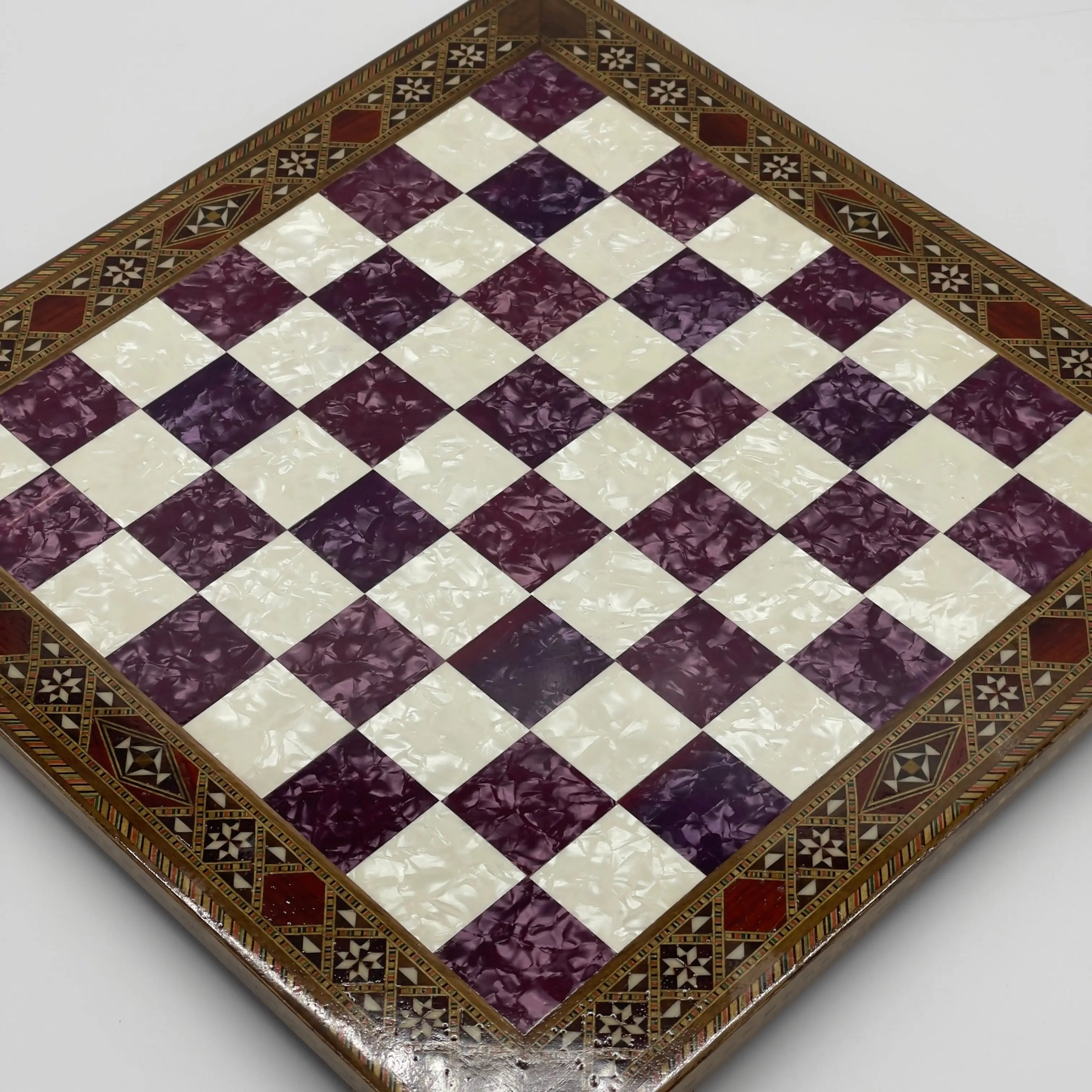 15" Purple Handmade Patterned Luxury Wooden Chess Board With Legs