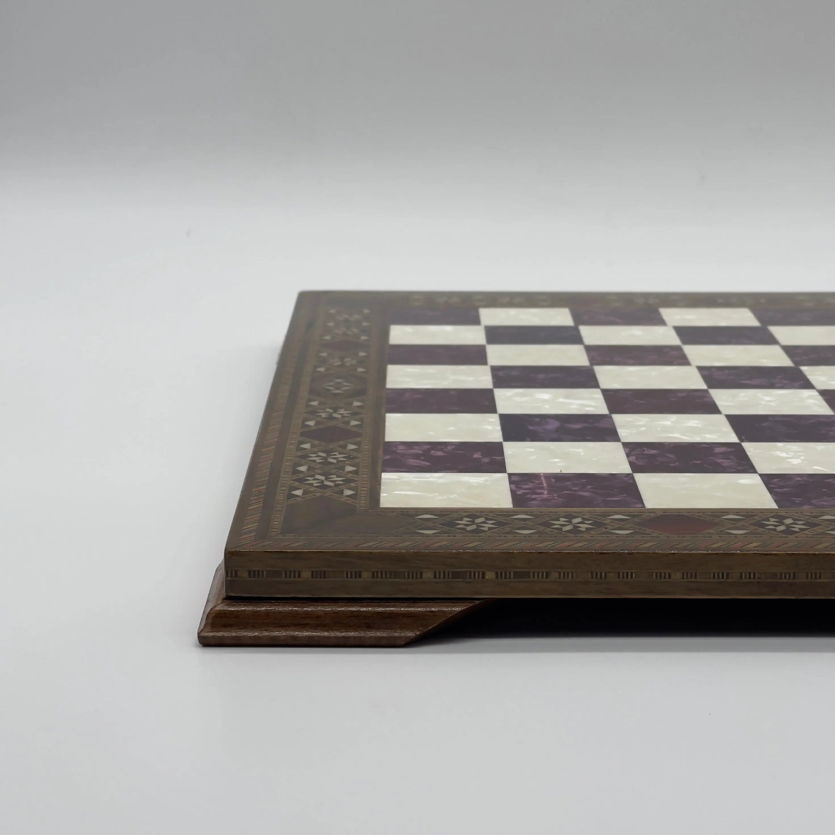 15" Purple Handmade Patterned Luxury Wooden Chess Board With Legs