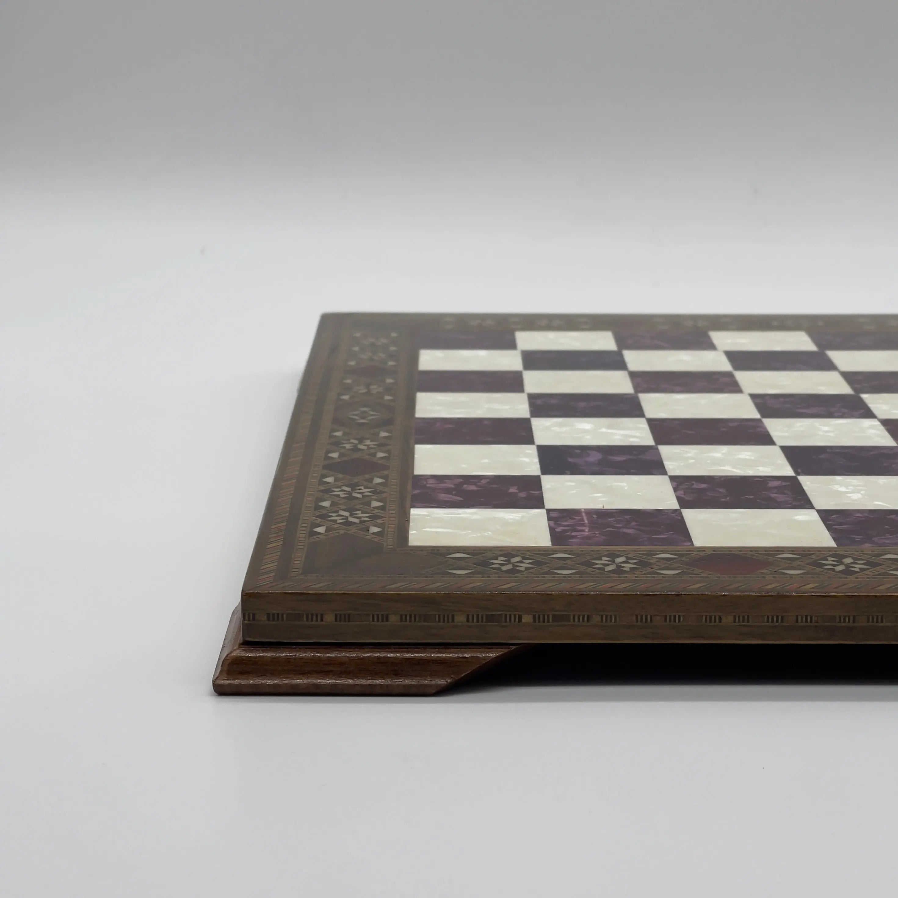 15" Purple Handmade Patterned Luxury Wooden Chess Board With Legs
