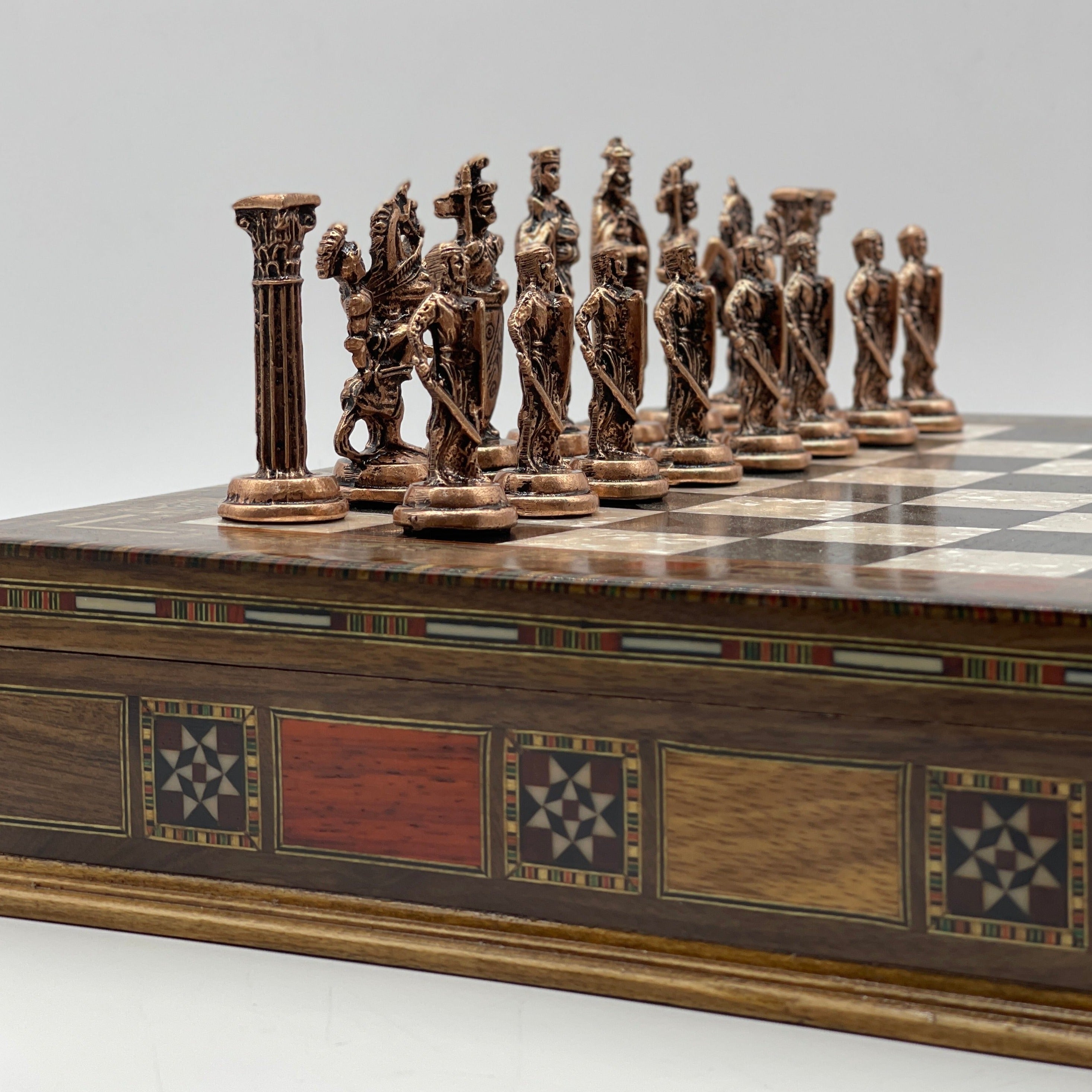 15.3" Black Wooden Boxed Chess Set With Handmade British Metal Chess Pieces