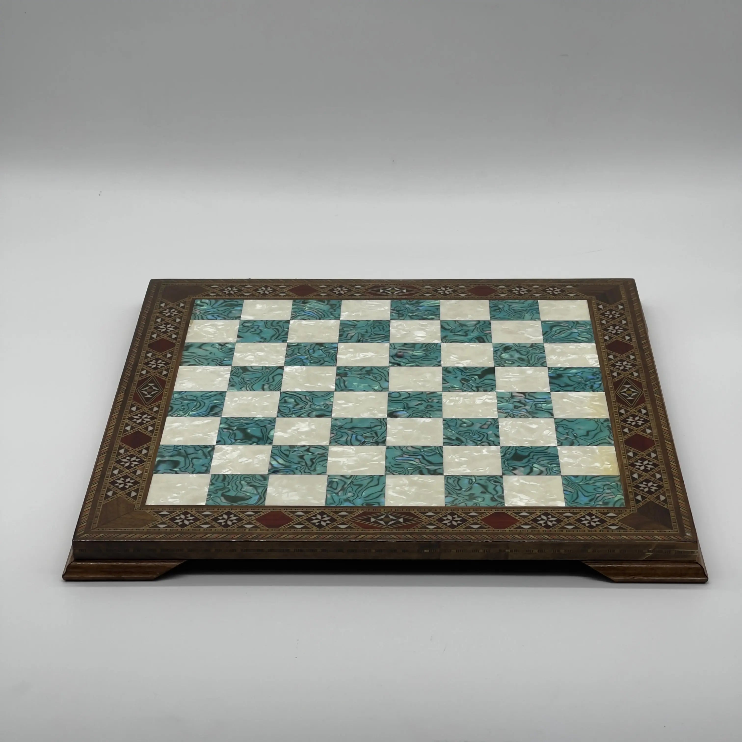 15" Turquoise Handmade Patterned Luxury Wooden Chess Board With Legs