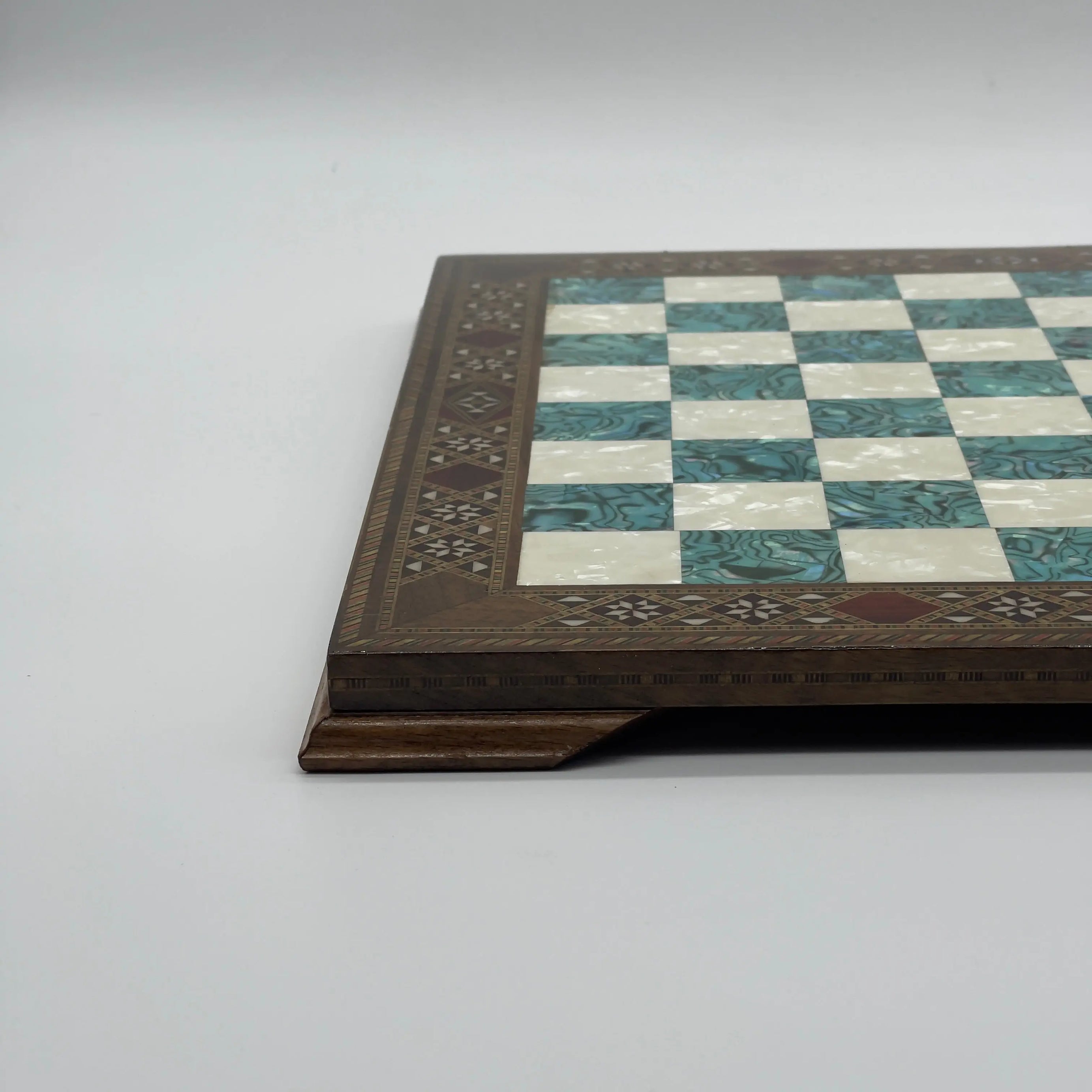 15" Turquoise Handmade Patterned Luxury Wooden Chess Board With Legs