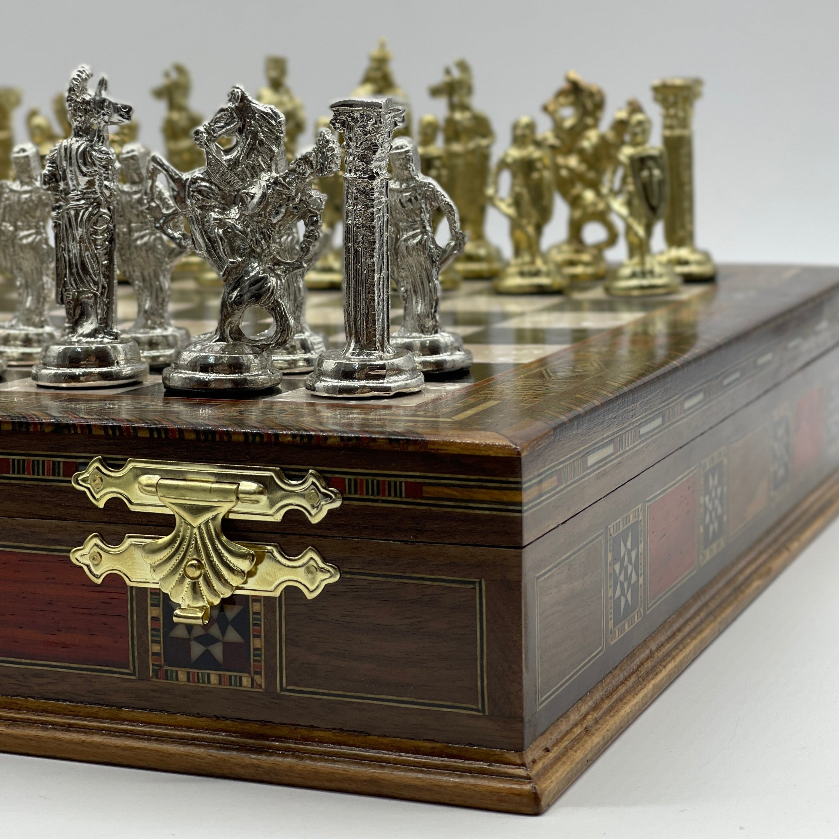 15" Black Wooden Boxed Chess Set With Handmade British Metal Chess Pieces