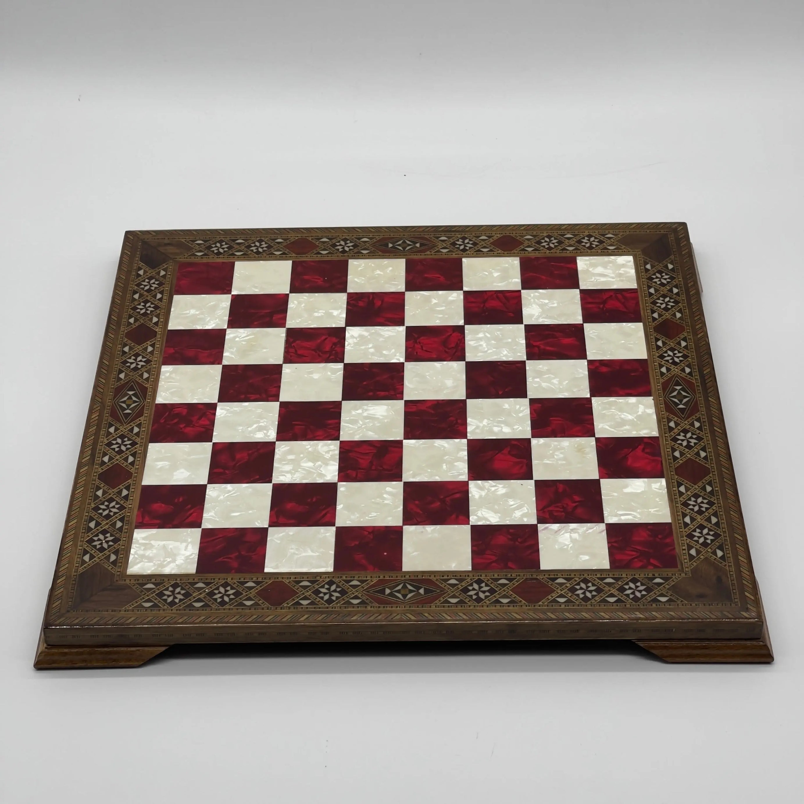 15" Red Handmade Patterned Luxury Wooden Chess Board With Legs