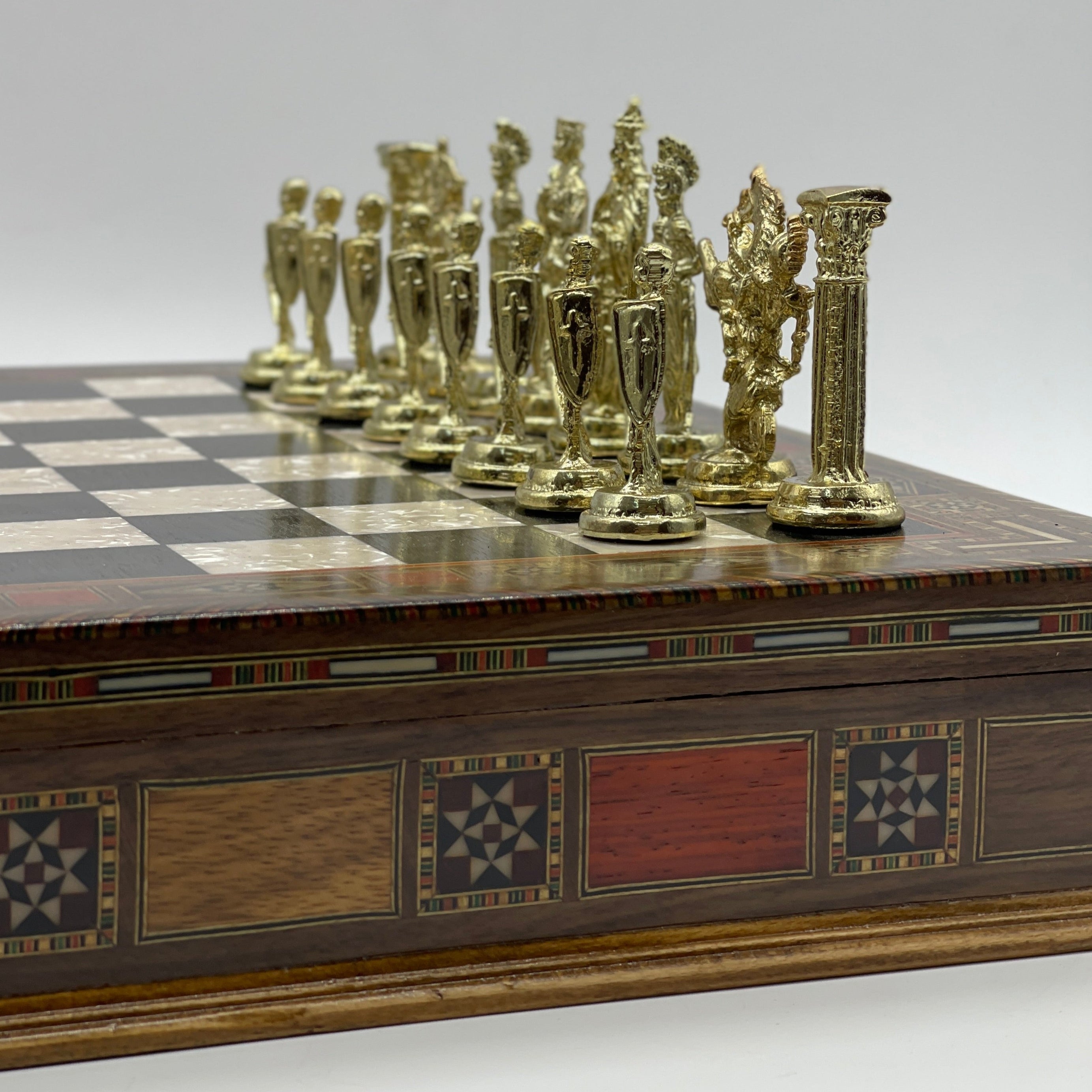 15" Black Wooden Boxed Chess Set With Handmade British Metal Chess Pieces