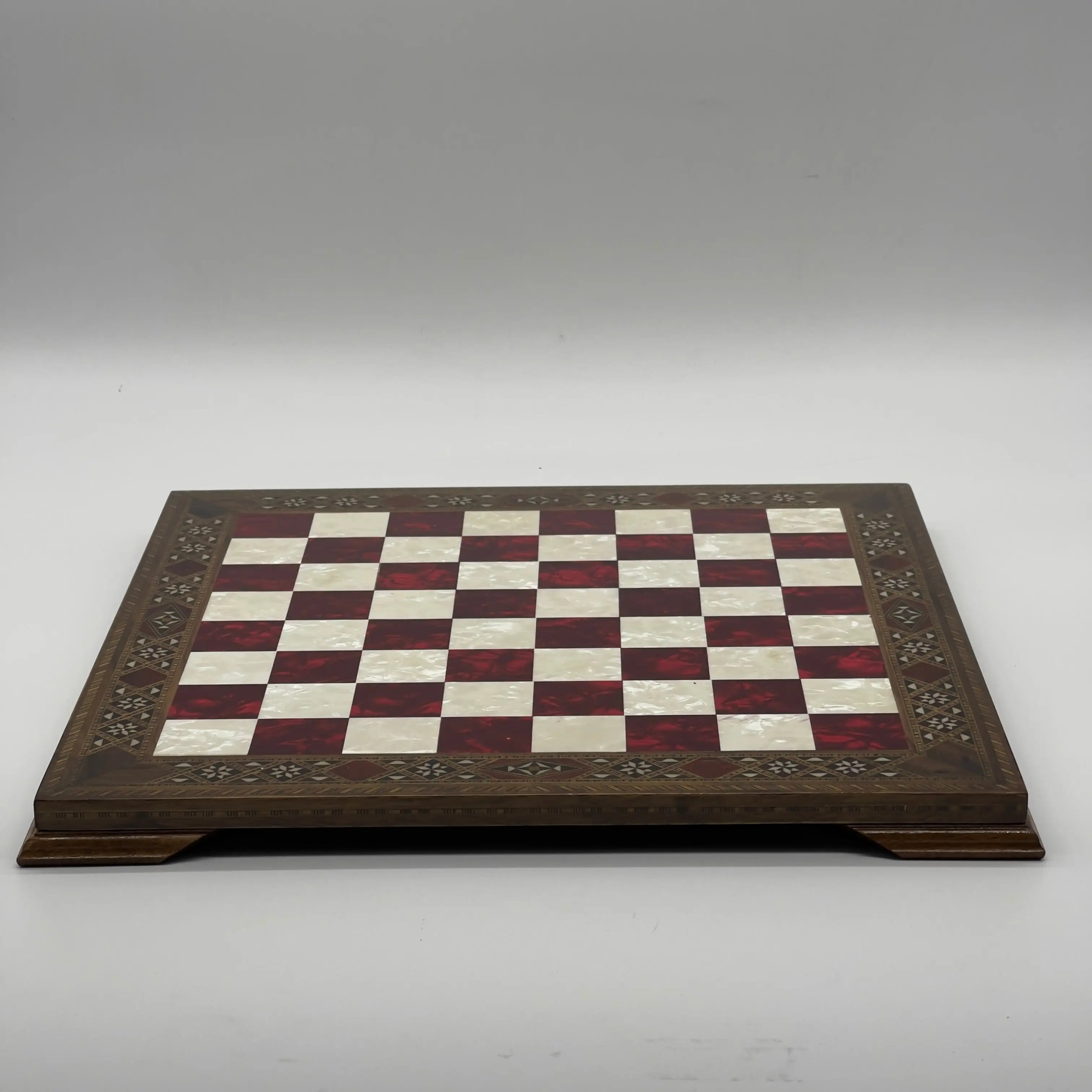 15" Red Handmade Patterned Luxury Wooden Chess Board With Legs