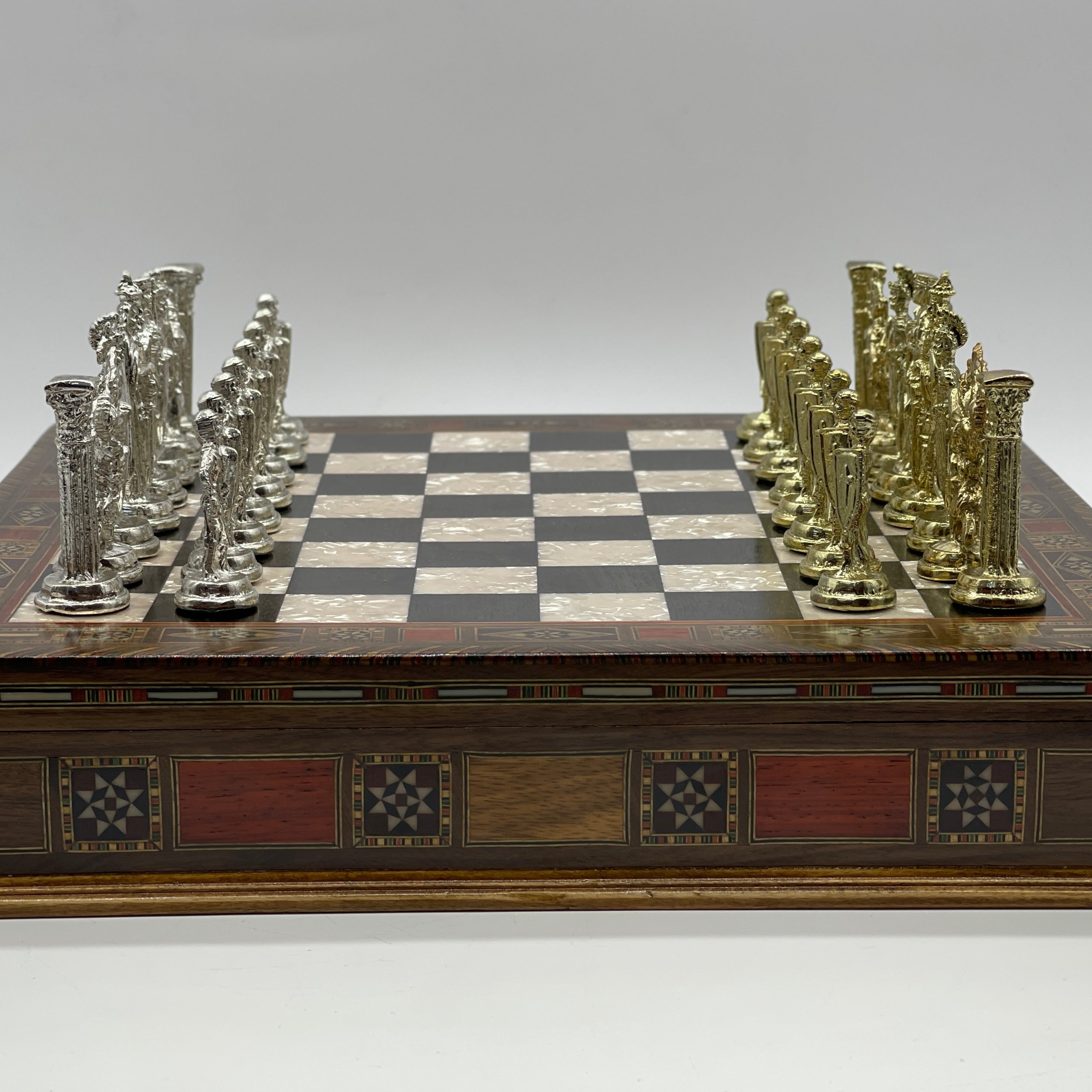 15" Black Wooden Boxed Chess Set With Handmade British Metal Chess Pieces