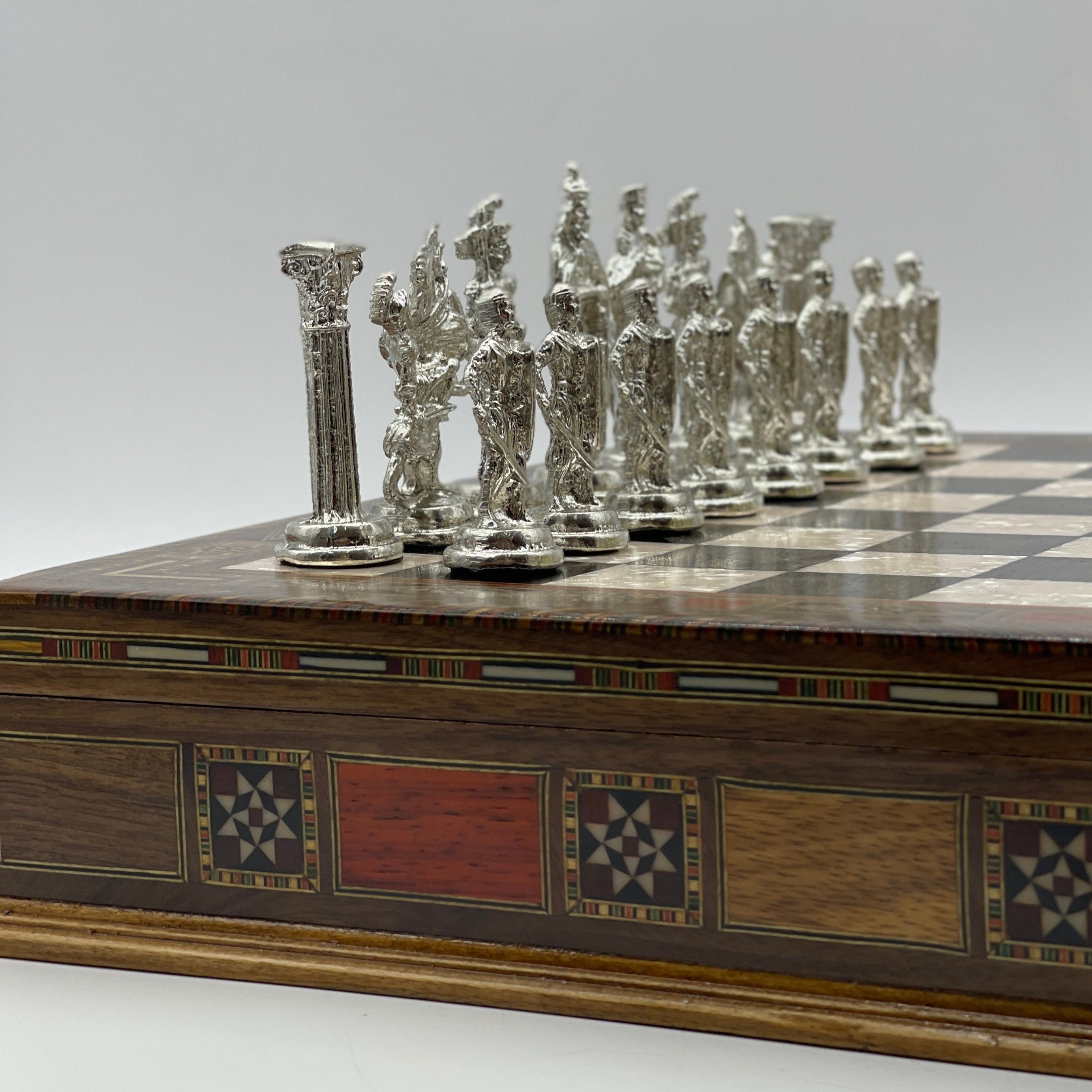 15" Black Wooden Boxed Chess Set With Handmade British Metal Chess Pieces