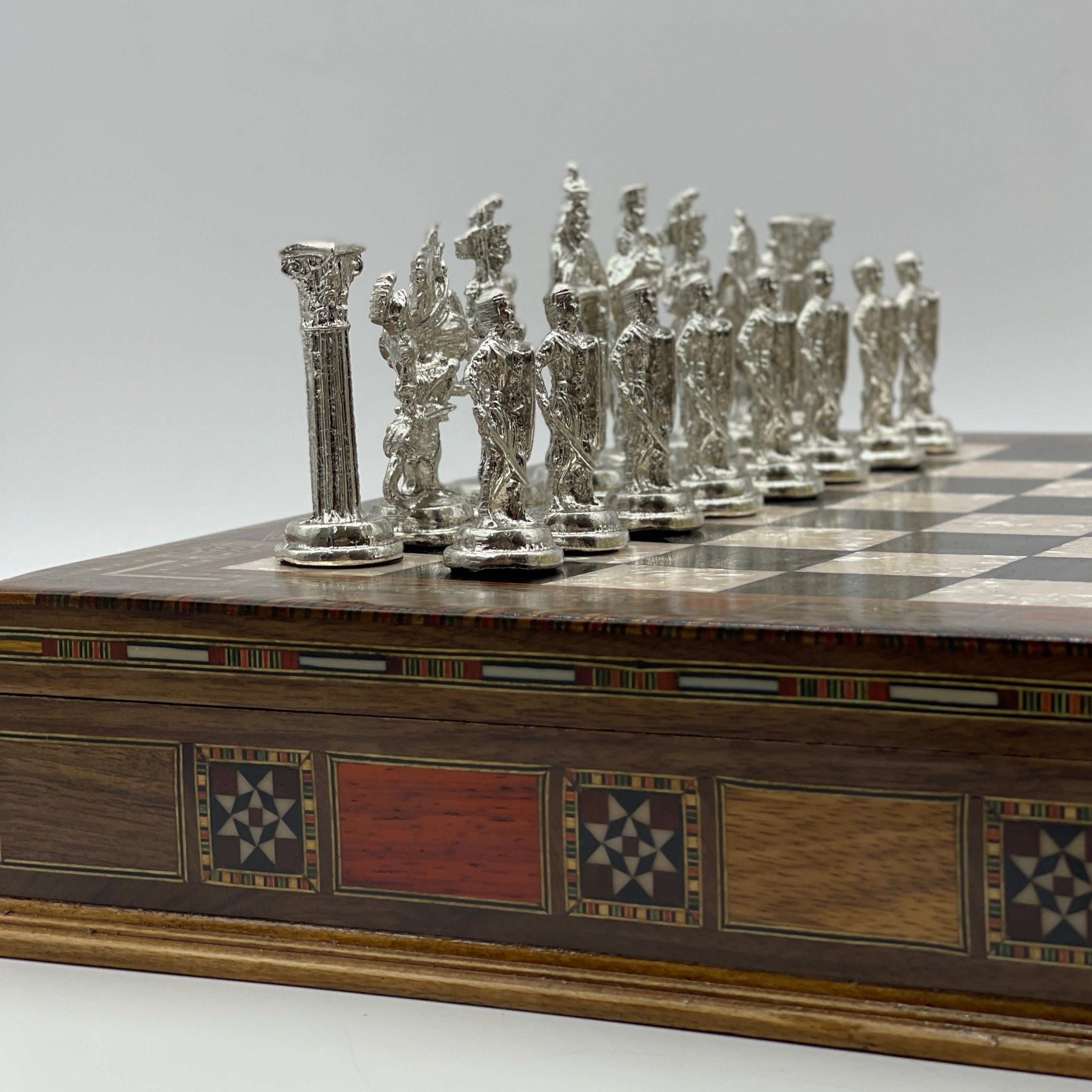 15" Black Wooden Boxed Chess Set With Handmade British Metal Chess Pieces