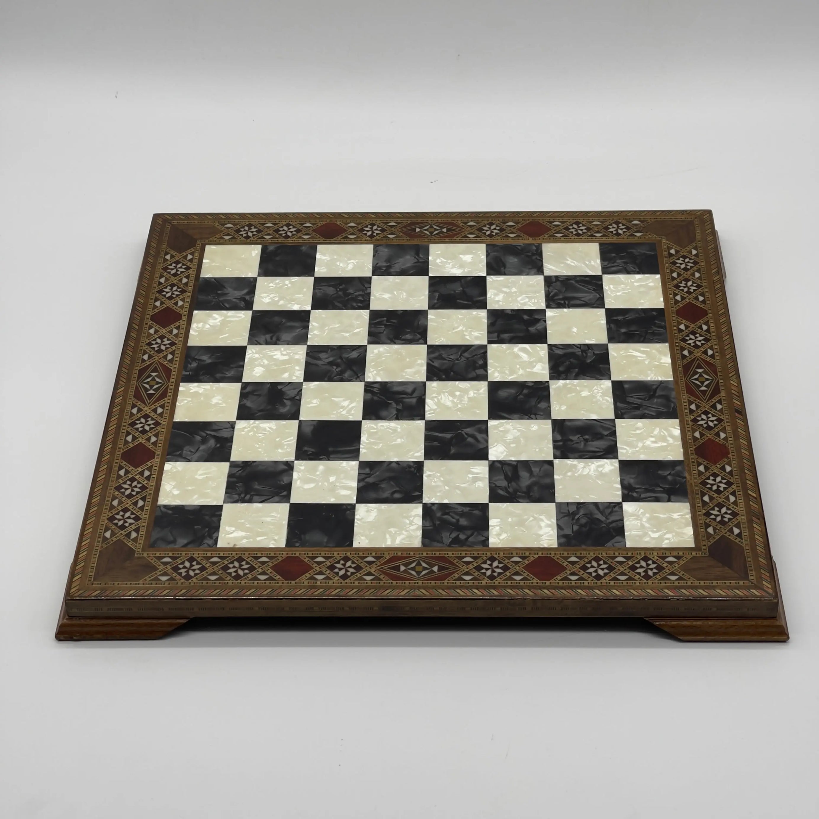 15" Black Handmade Patterned Luxury Wooden Chess Board With Legs