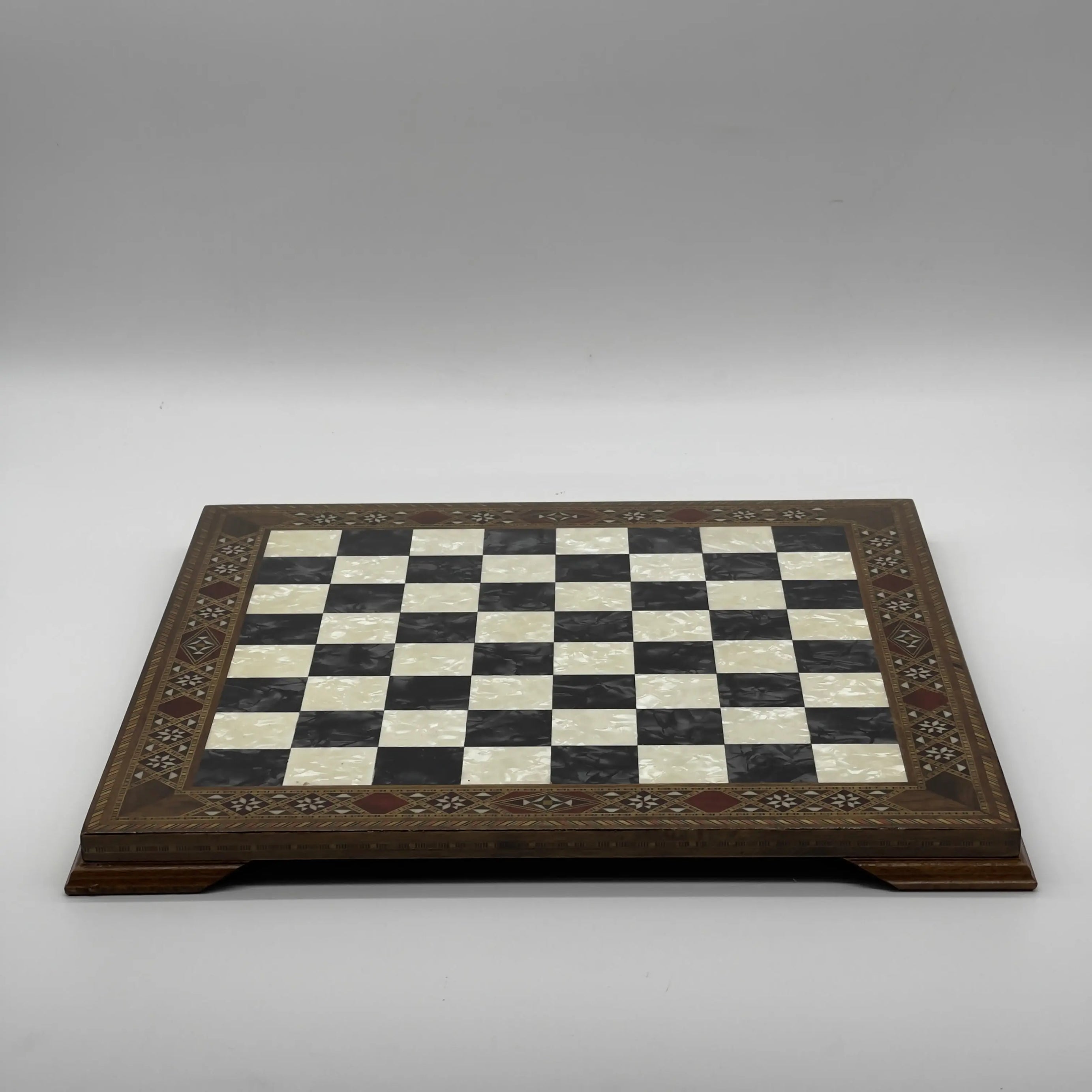 15" Black Handmade Patterned Luxury Wooden Chess Board With Legs