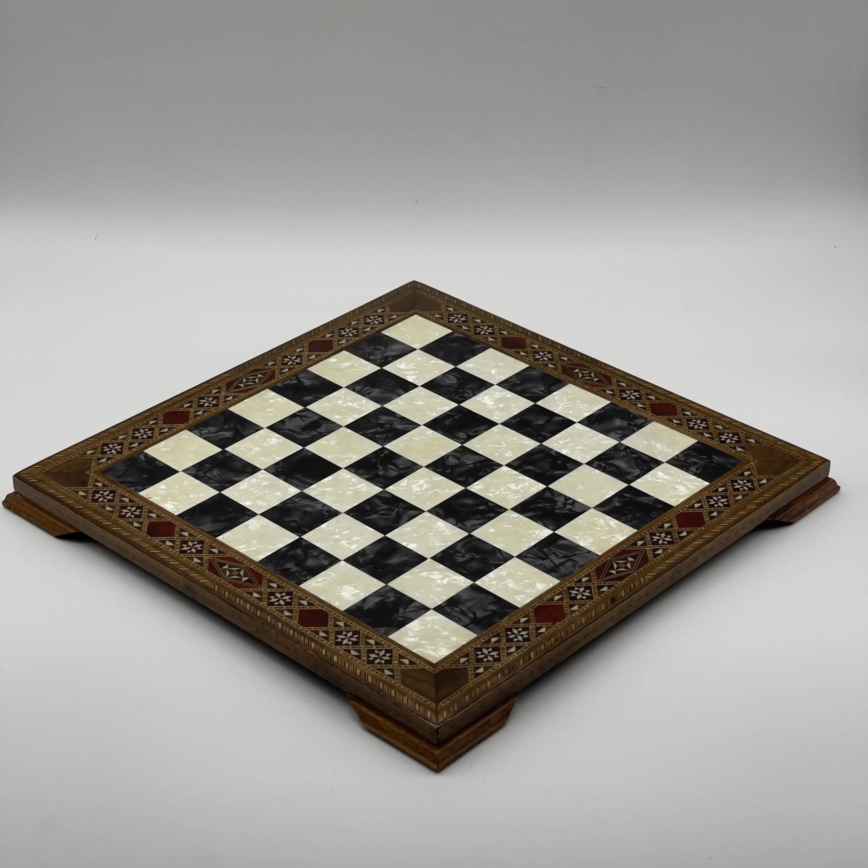 15" Black Handmade Patterned Luxury Wooden Chess Board With Legs