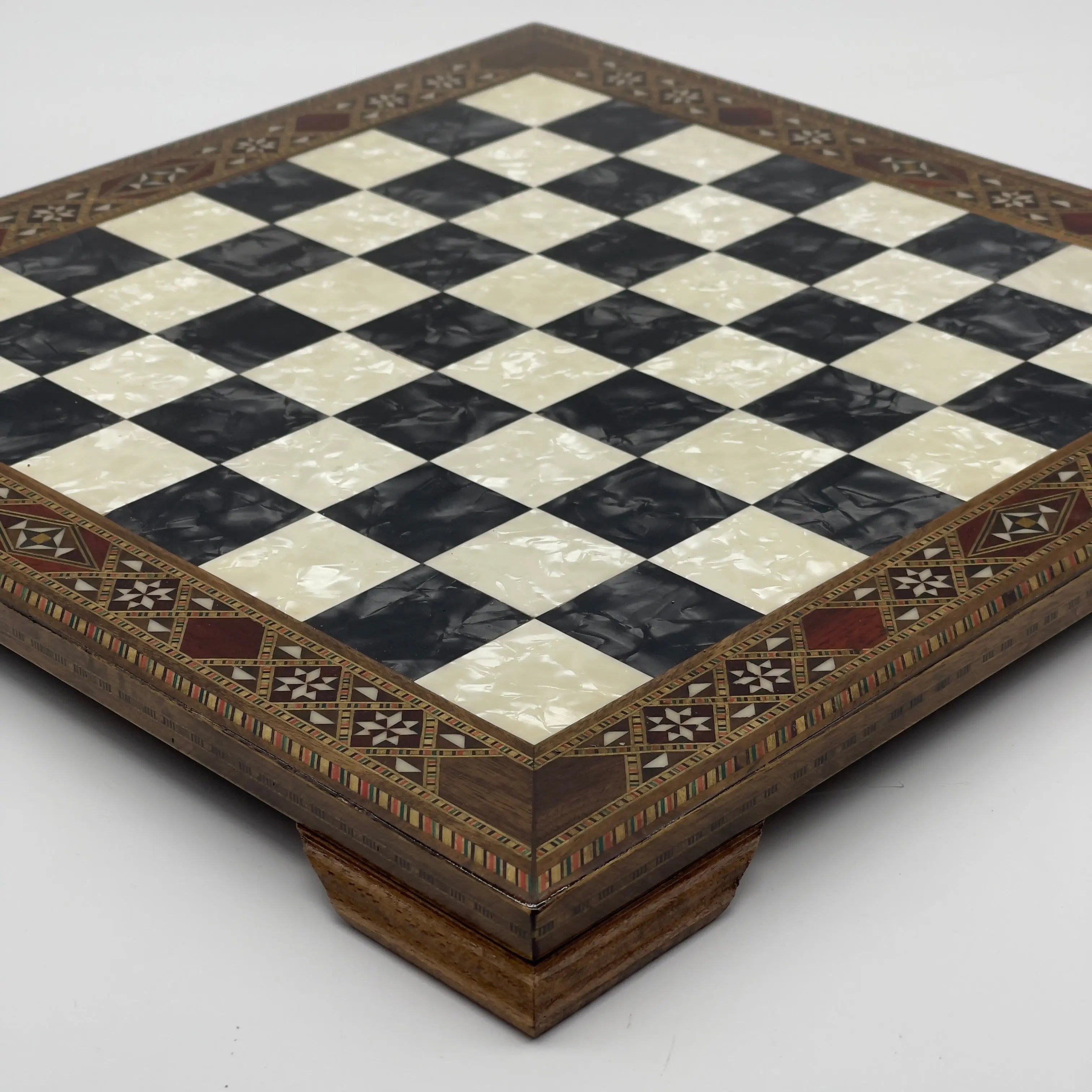 15" Black Handmade Patterned Luxury Wooden Chess Board With Legs