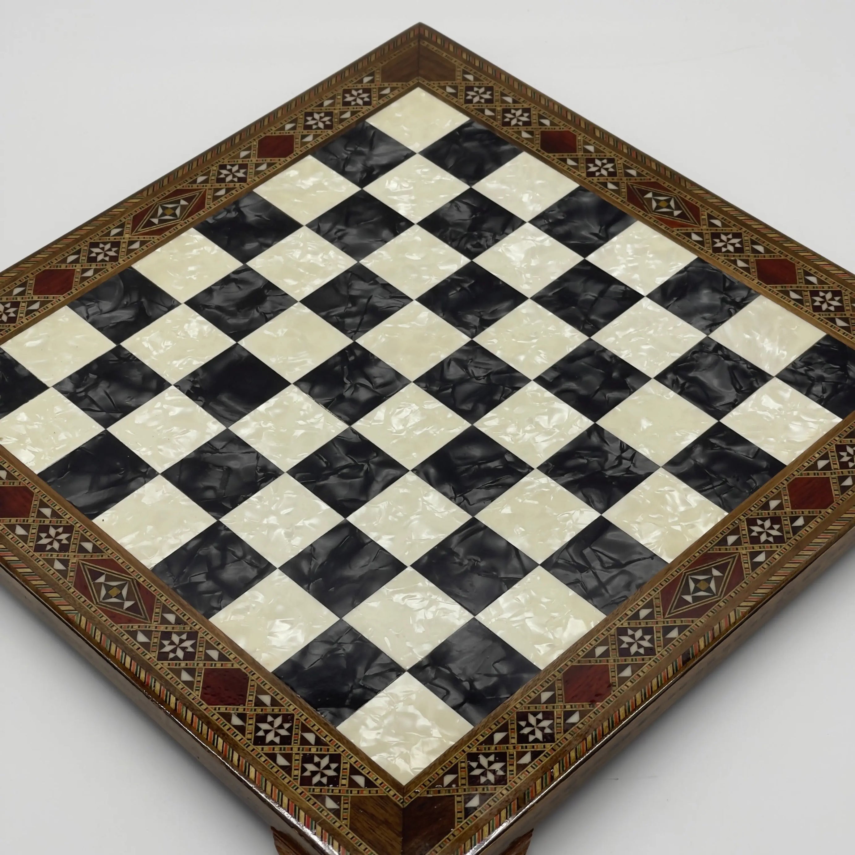 15" Black Handmade Patterned Luxury Wooden Chess Board With Legs