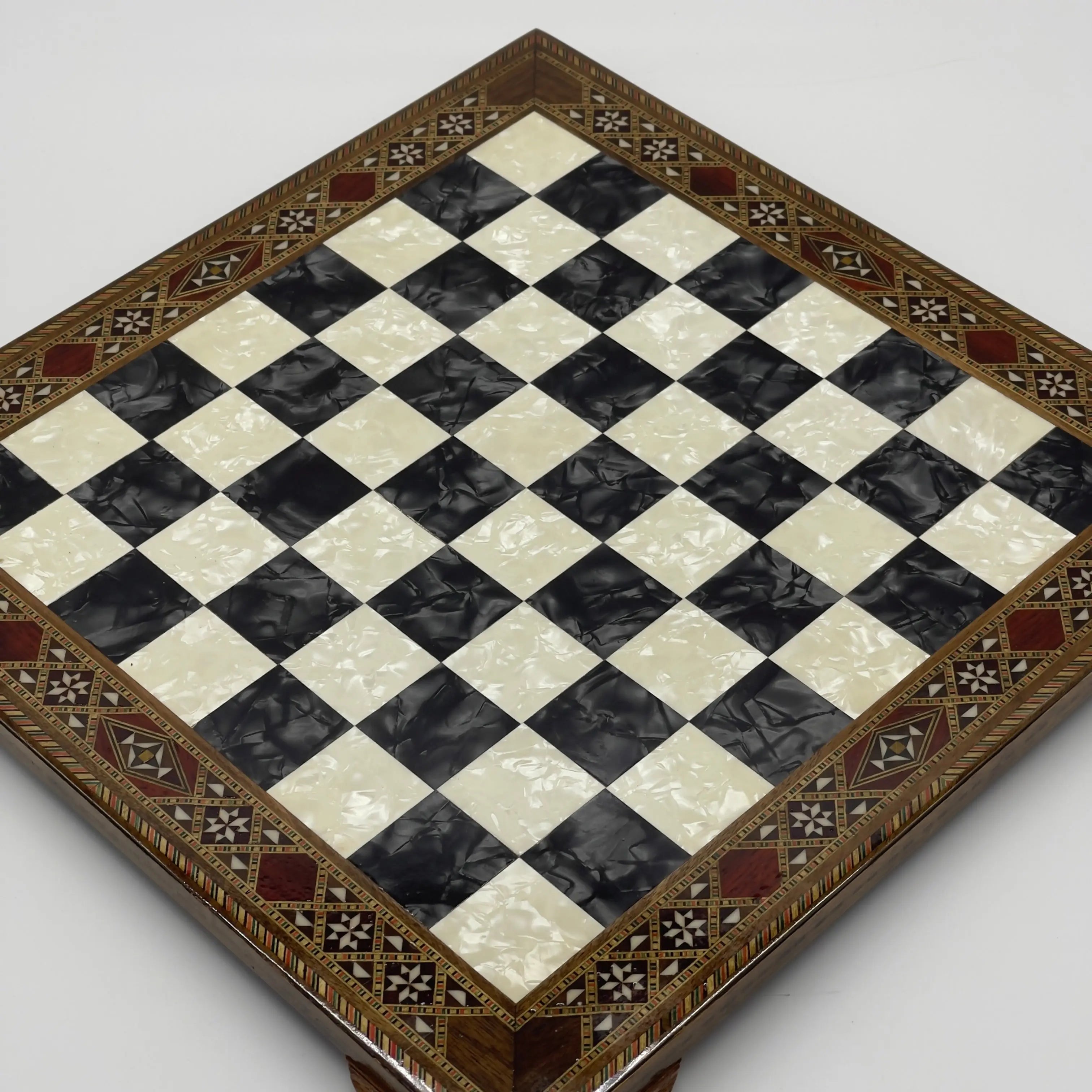 15" Black Handmade Patterned Luxury Wooden Chess Board With Legs