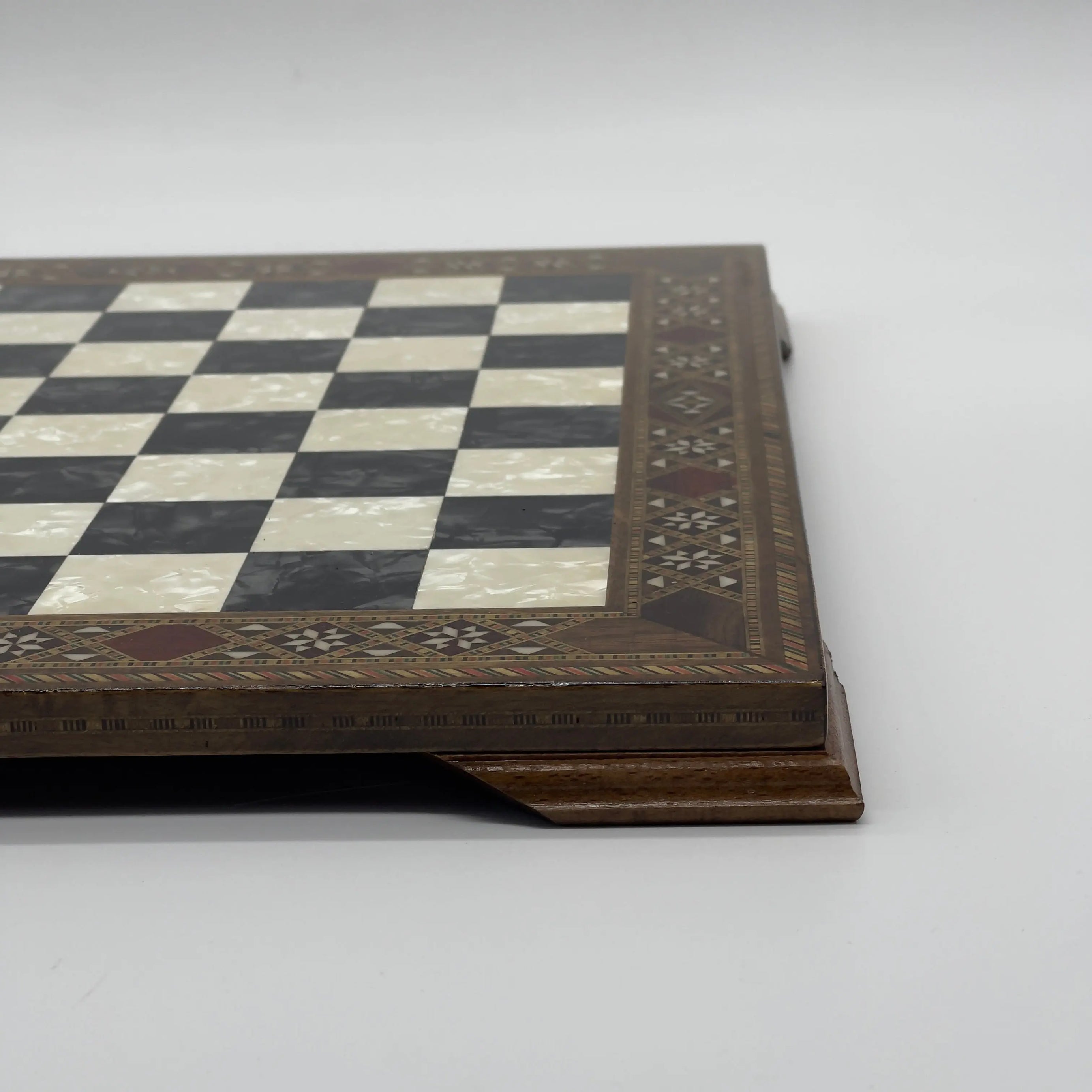 15" Black Handmade Patterned Luxury Wooden Chess Board With Legs