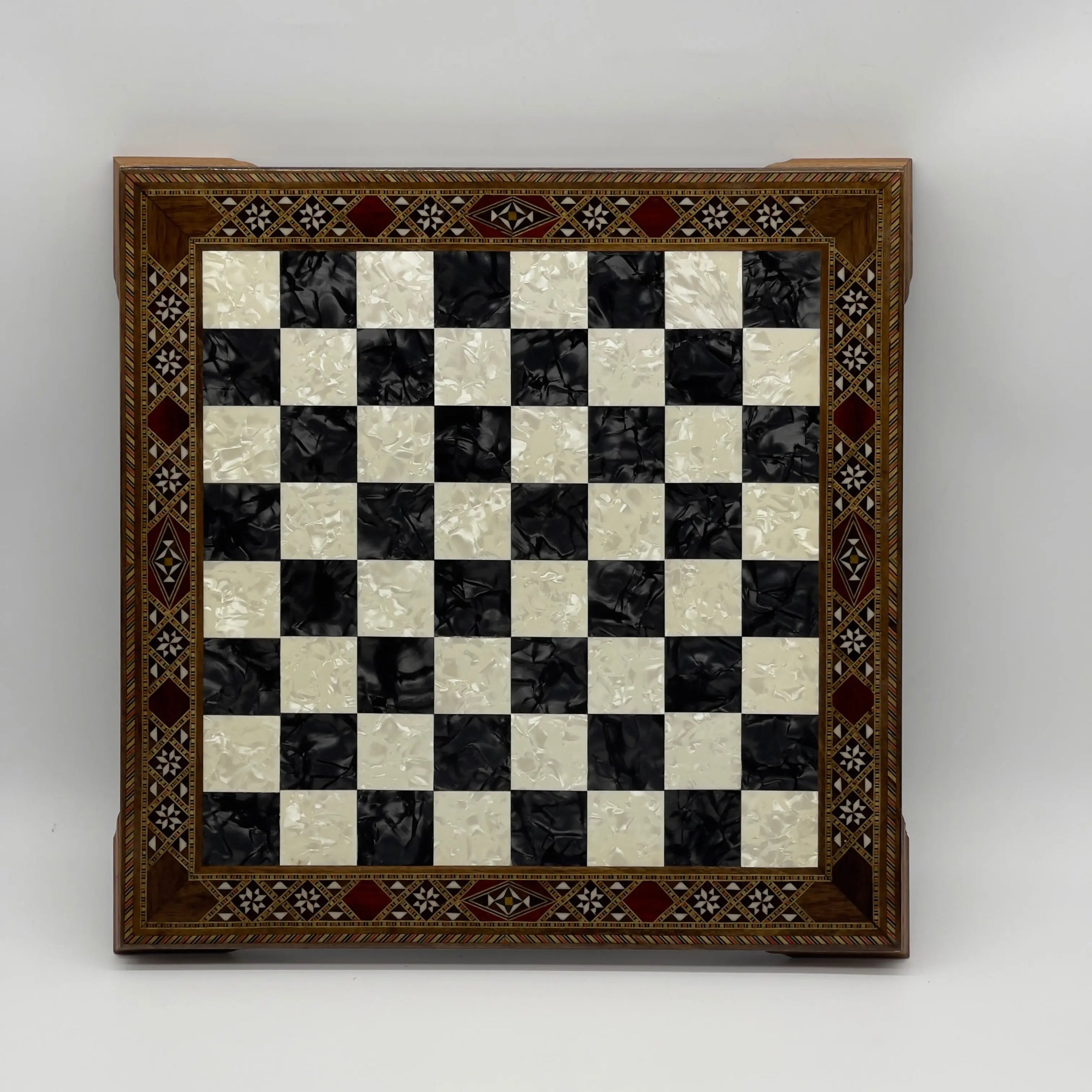 15" Black Handmade Patterned Luxury Wooden Chess Board With Legs