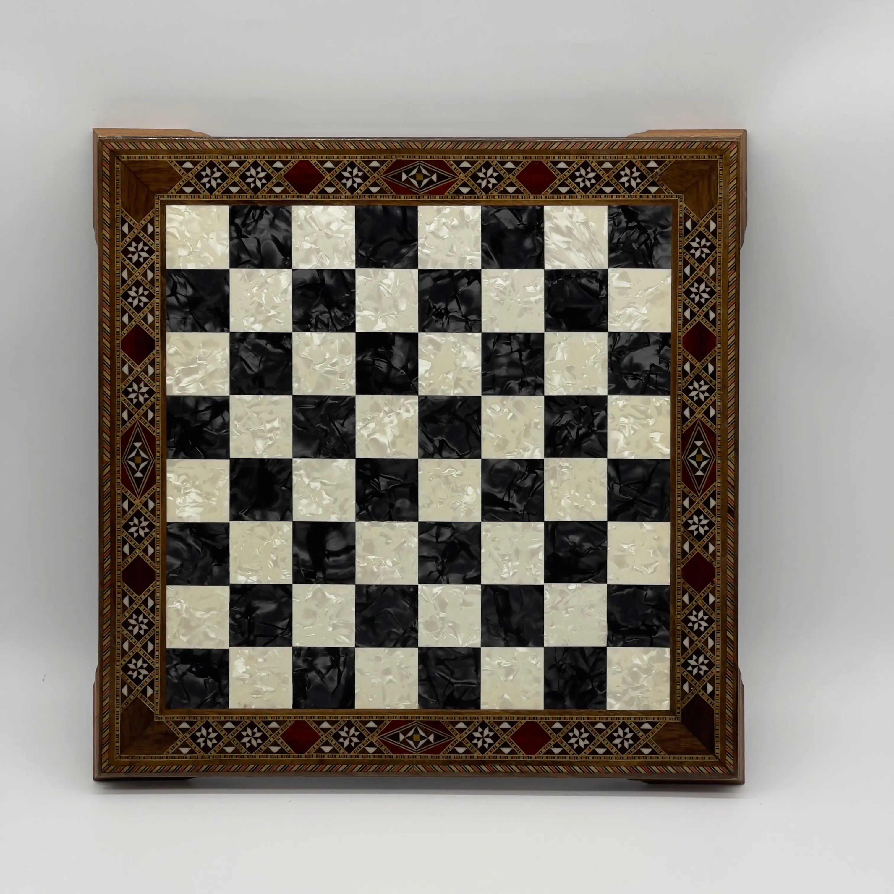 15" Black Handmade Patterned Luxury Wooden Chess Board With Legs