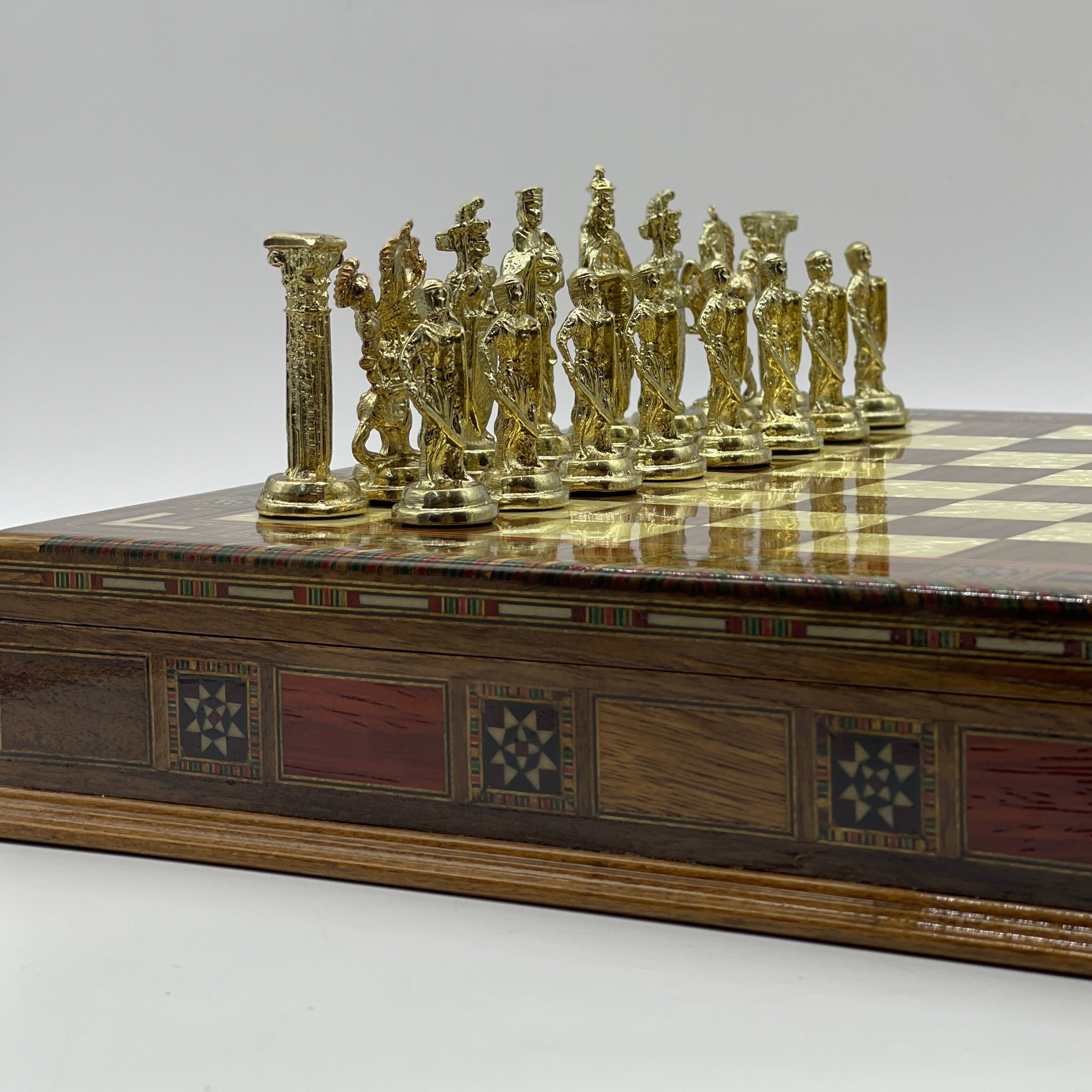 15.3" Walnut Wooden Boxed Chess Set With Handmade British Metal Chess Pieces