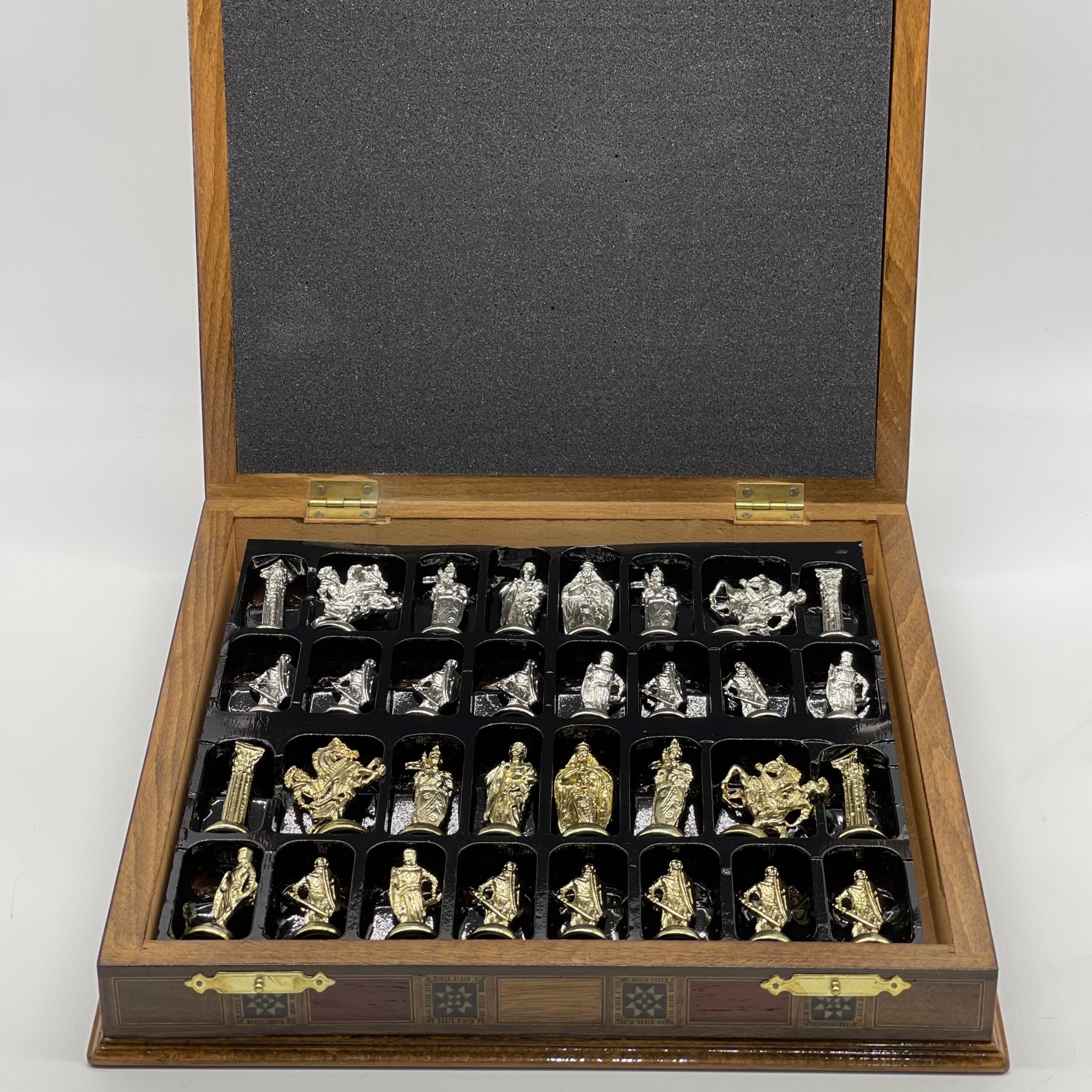 15.3" Rosewood Wooden Boxed Chess Set With Handmade British Metal Chess Pieces