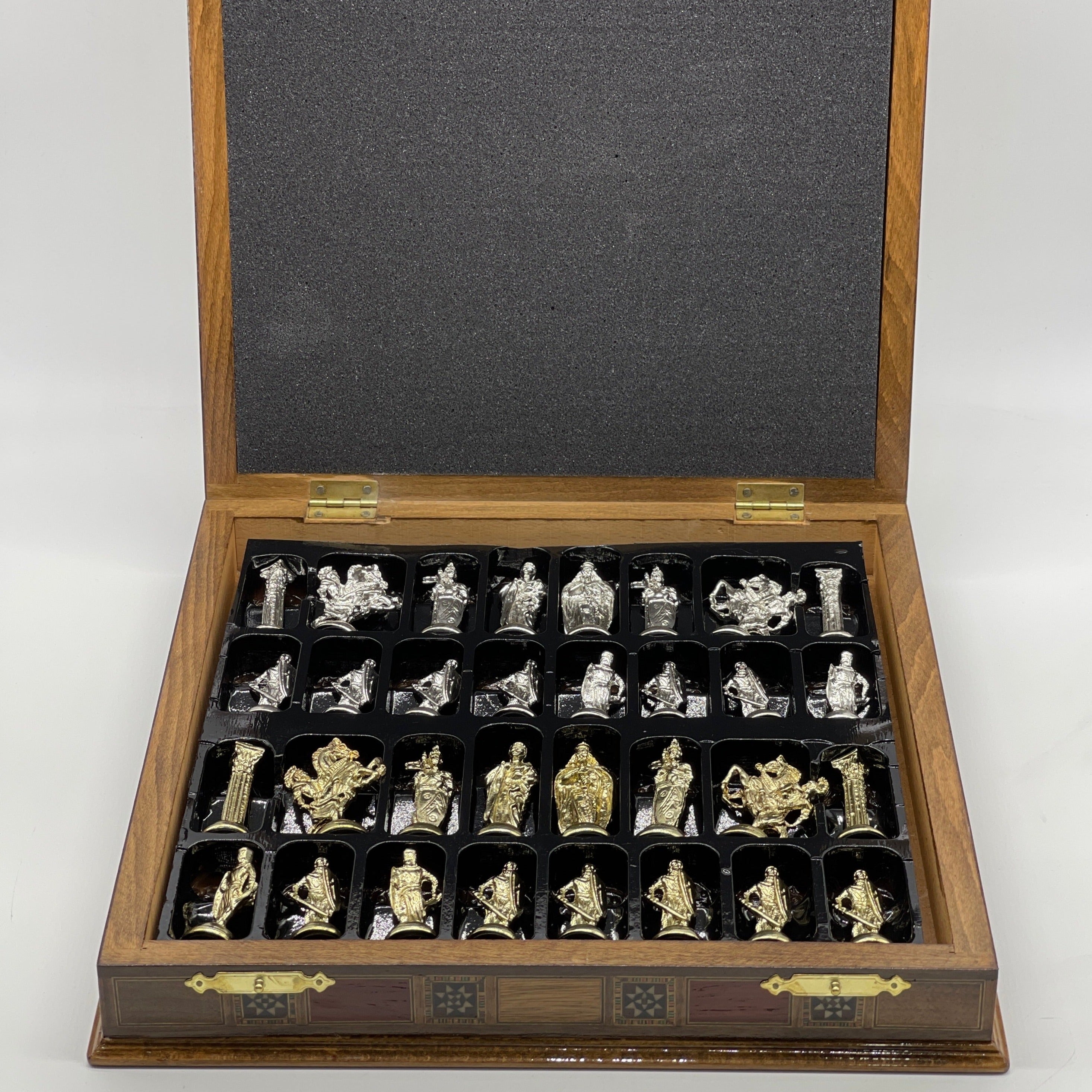 15.3" Rosewood Wooden Boxed Chess Set With Handmade British Metal Chess Pieces