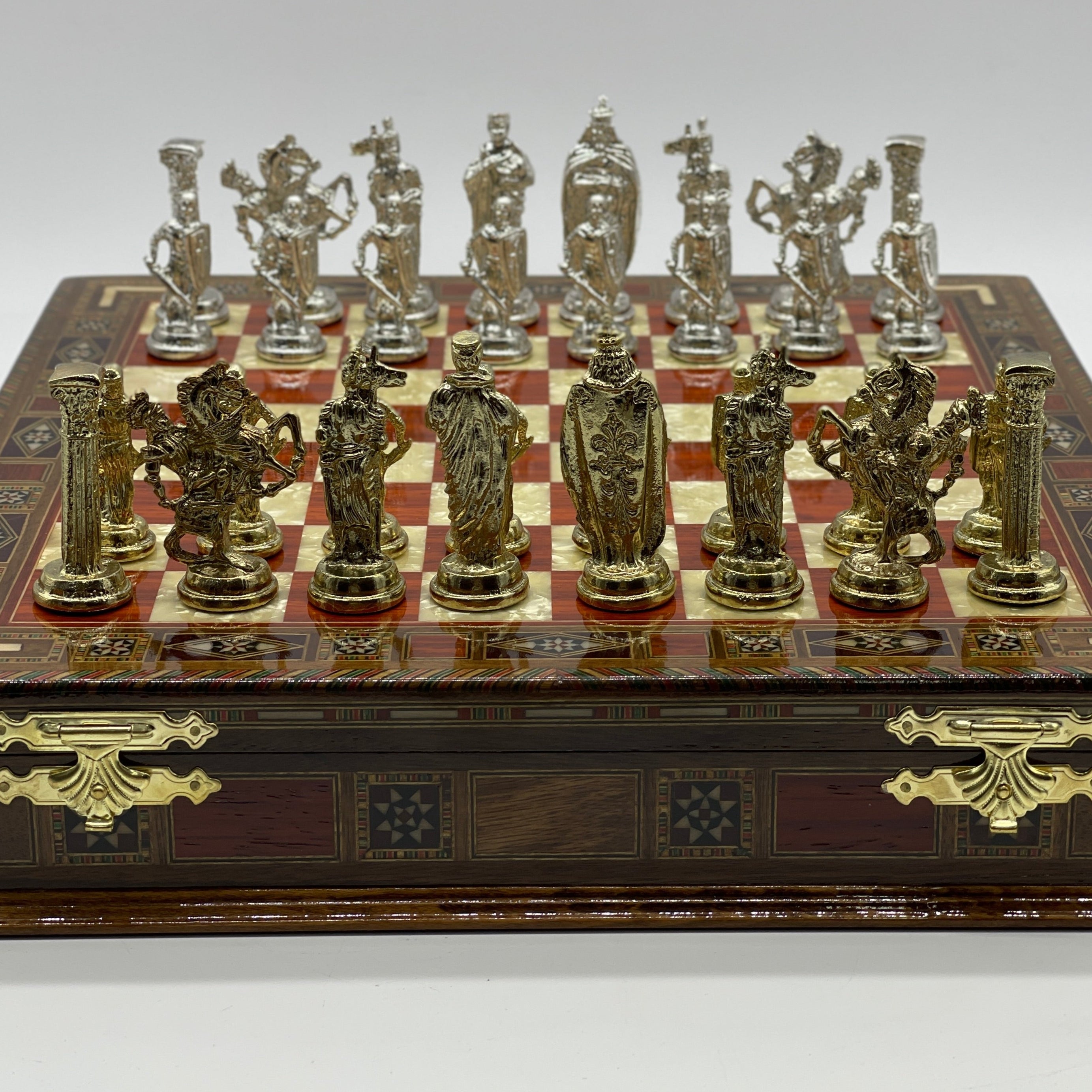 15.3" Rosewood Wooden Boxed Chess Set With Handmade British Metal Chess Pieces