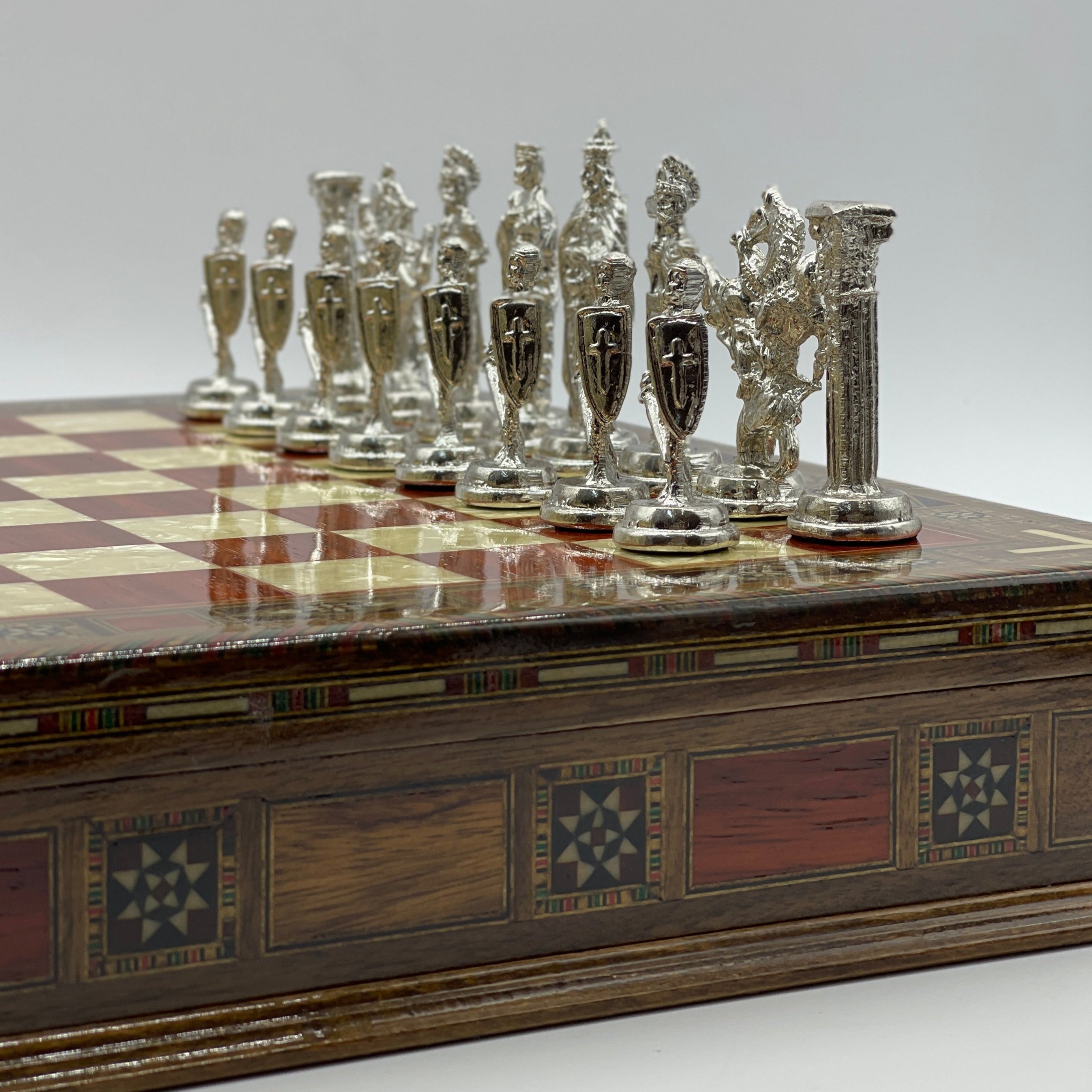 15.3" Rosewood Wooden Boxed Chess Set With Handmade British Metal Chess Pieces