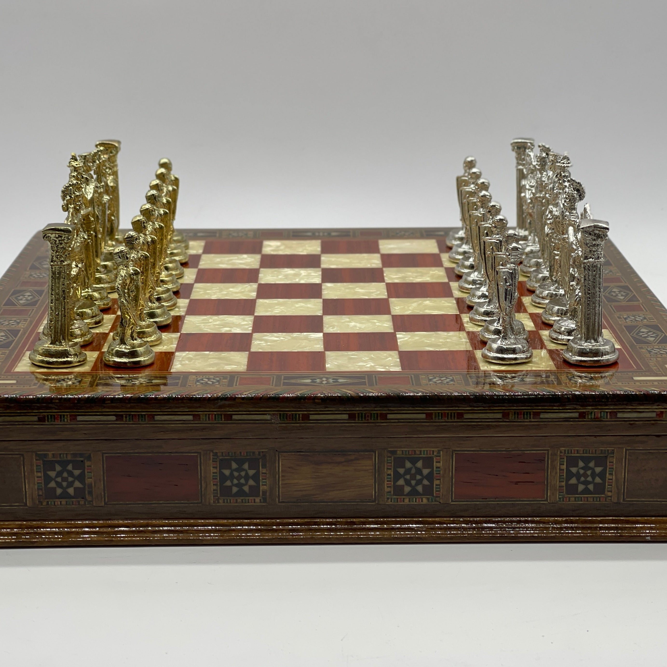 15.3" Rosewood Wooden Boxed Chess Set With Handmade British Metal Chess Pieces