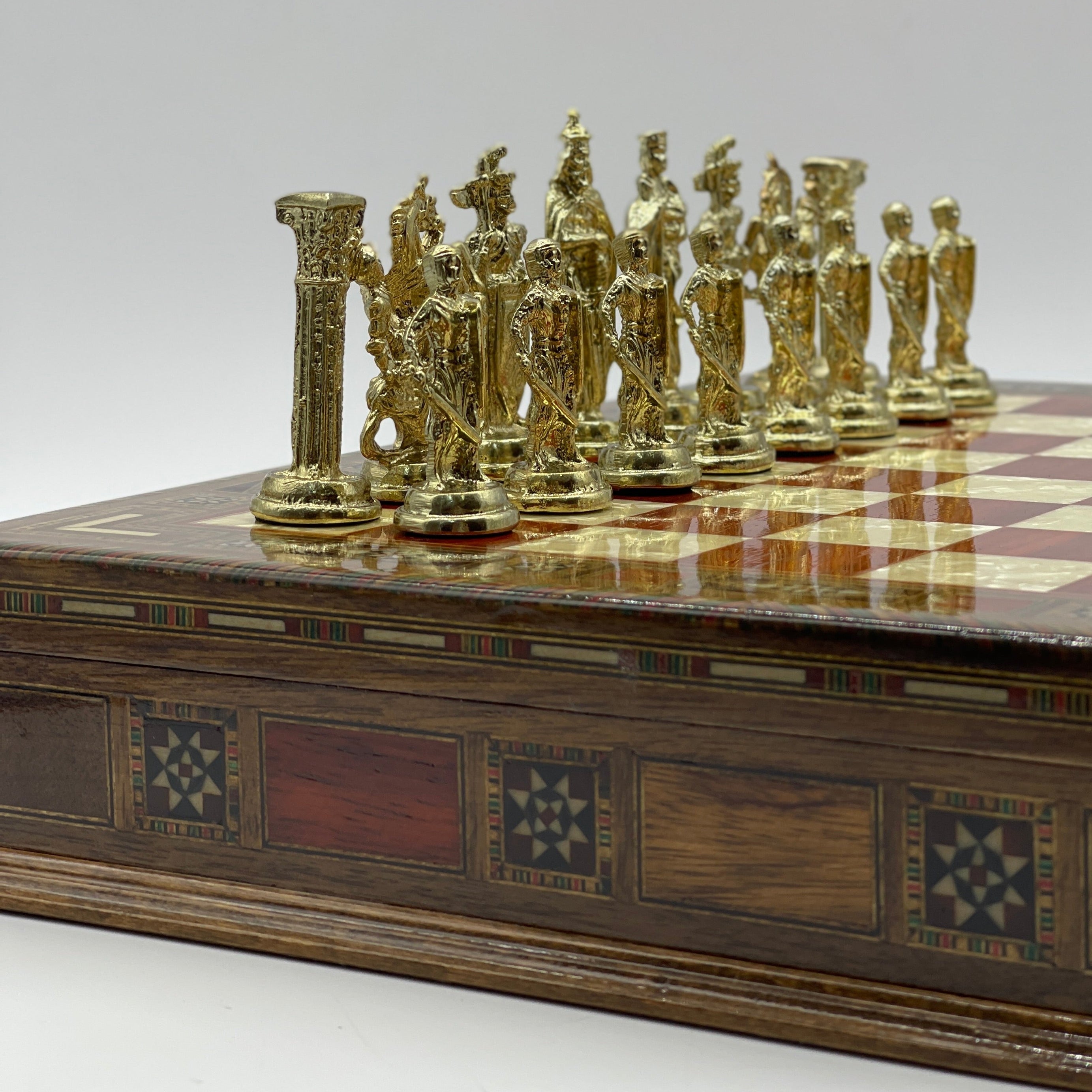15.3" Rosewood Wooden Boxed Chess Set With Handmade British Metal Chess Pieces