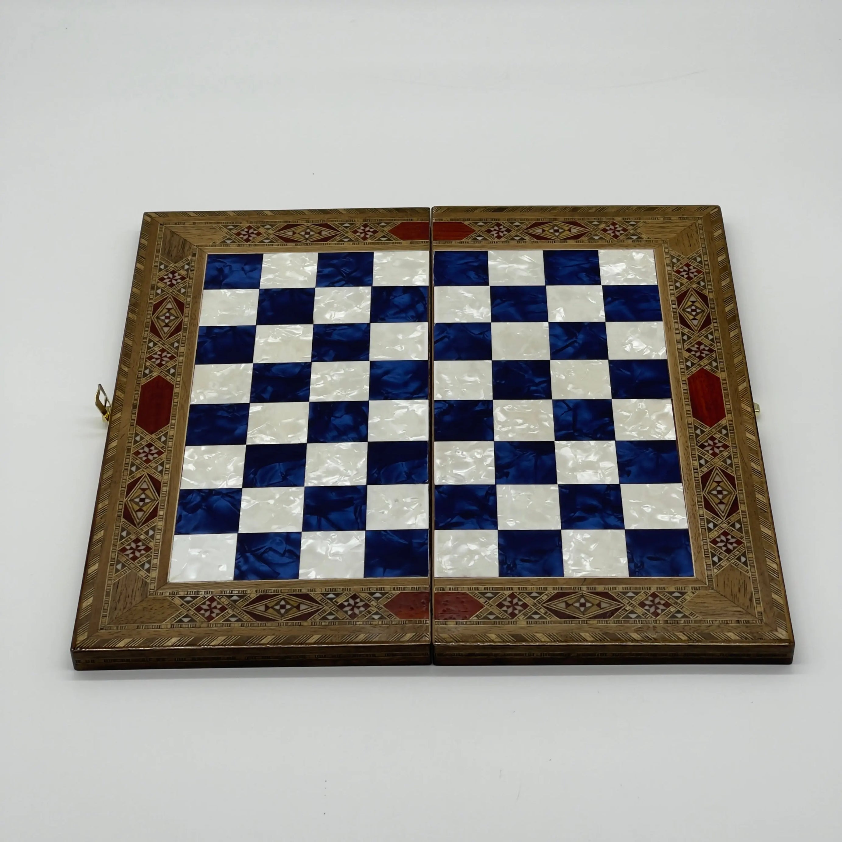 9" Small Handmade Pattern Luxury Wooden Folding Blue Chess Board