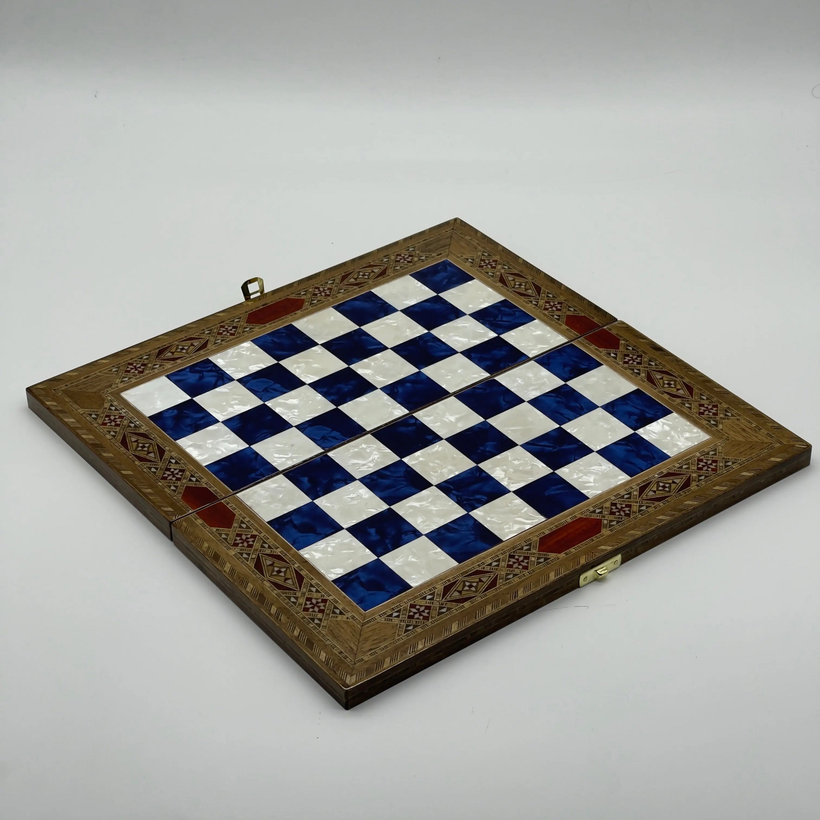 9" Small Handmade Pattern Luxury Wooden Folding Blue Chess Board