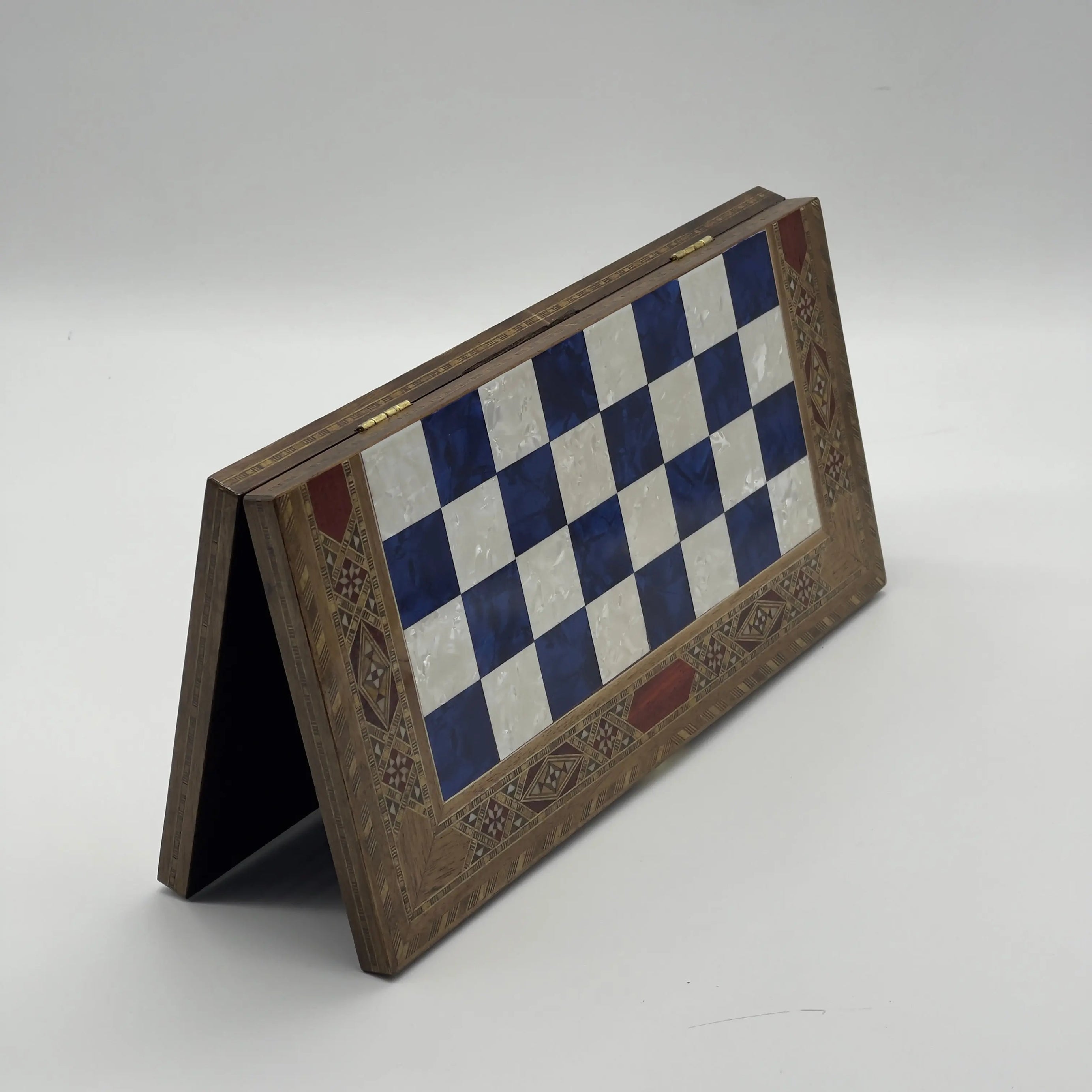 17" Large Blue Handmade Pattern Luxury Wooden Folding Chess Board