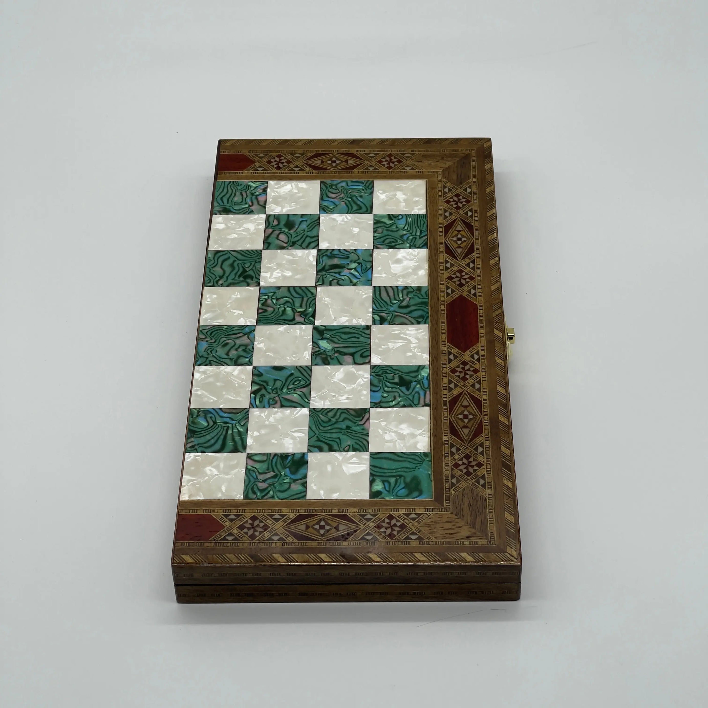 17" Large Turquoise Handmade Pattern Luxury Wooden Folding Chess Board
