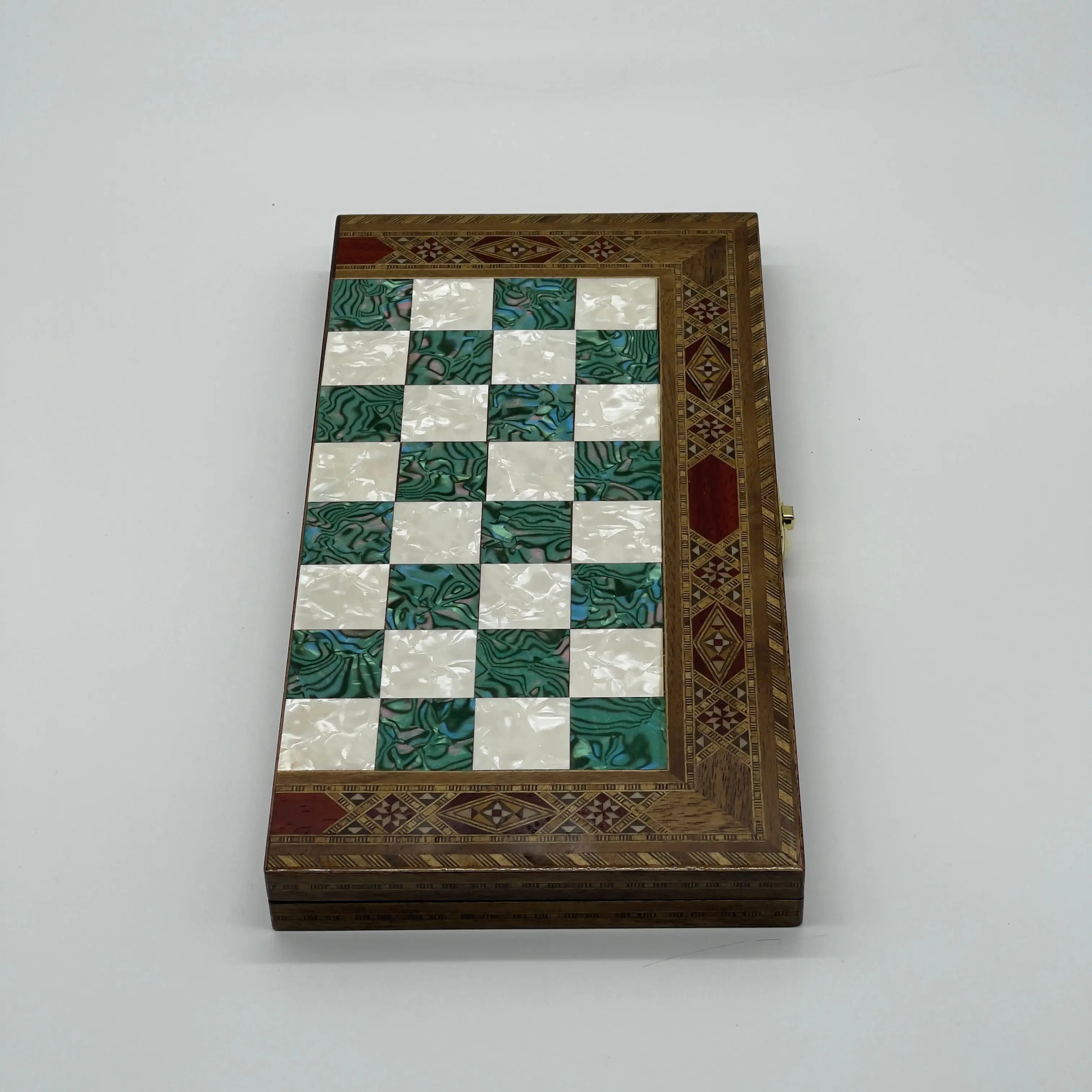 17" Large Turquoise Handmade Pattern Luxury Wooden Folding Chess Board
