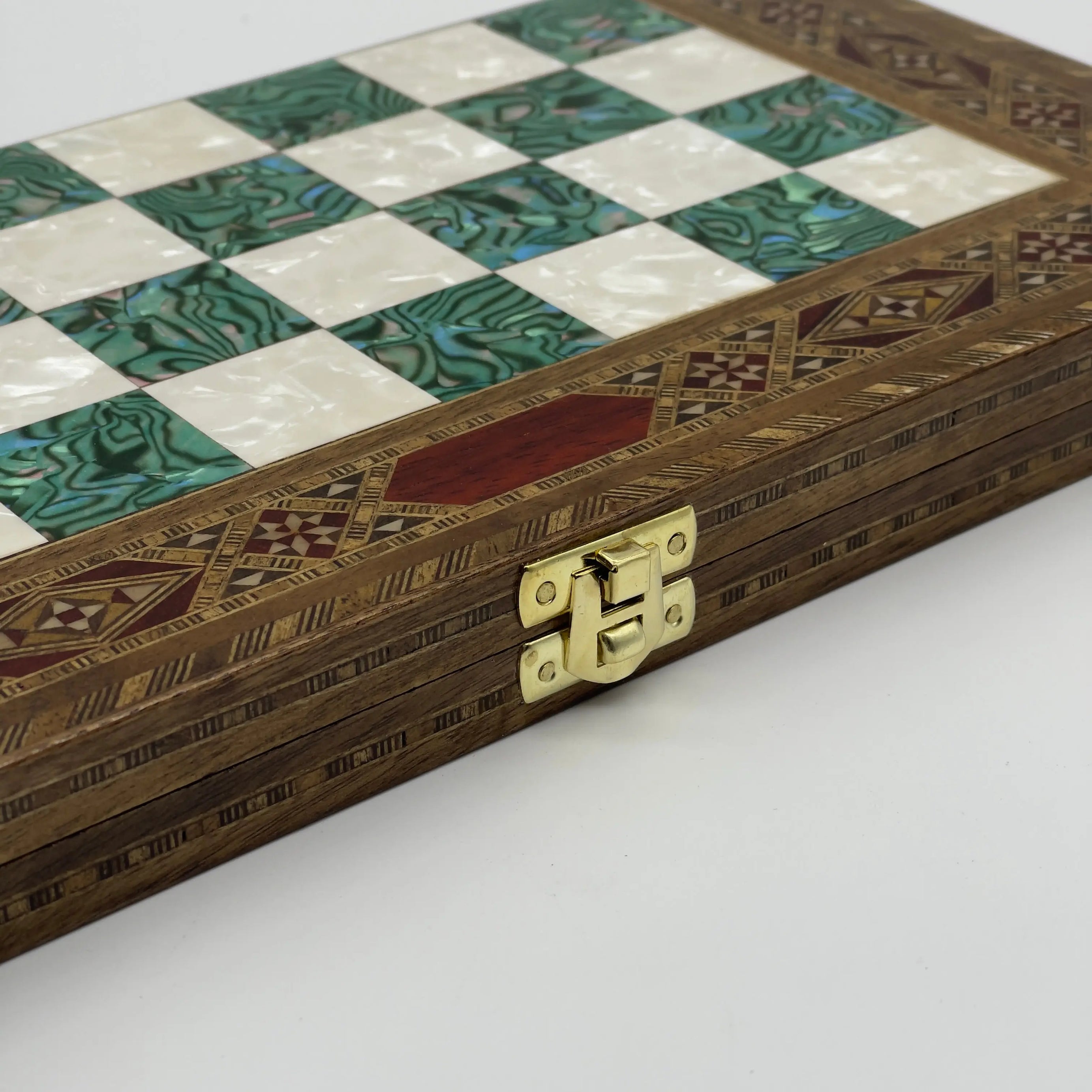 17" Large Turquoise Handmade Pattern Luxury Wooden Folding Chess Board