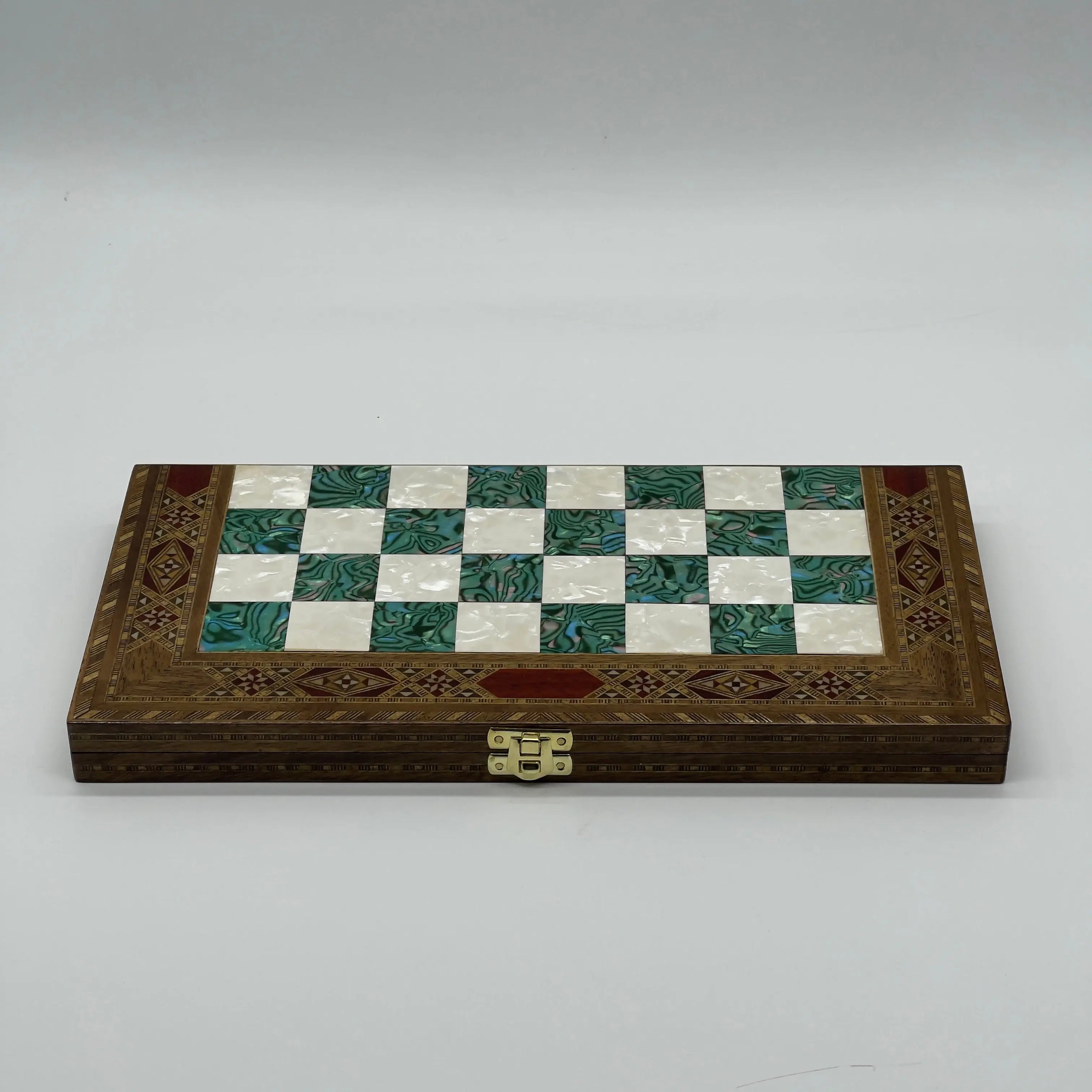 17" Large Turquoise Handmade Pattern Luxury Wooden Folding Chess Board